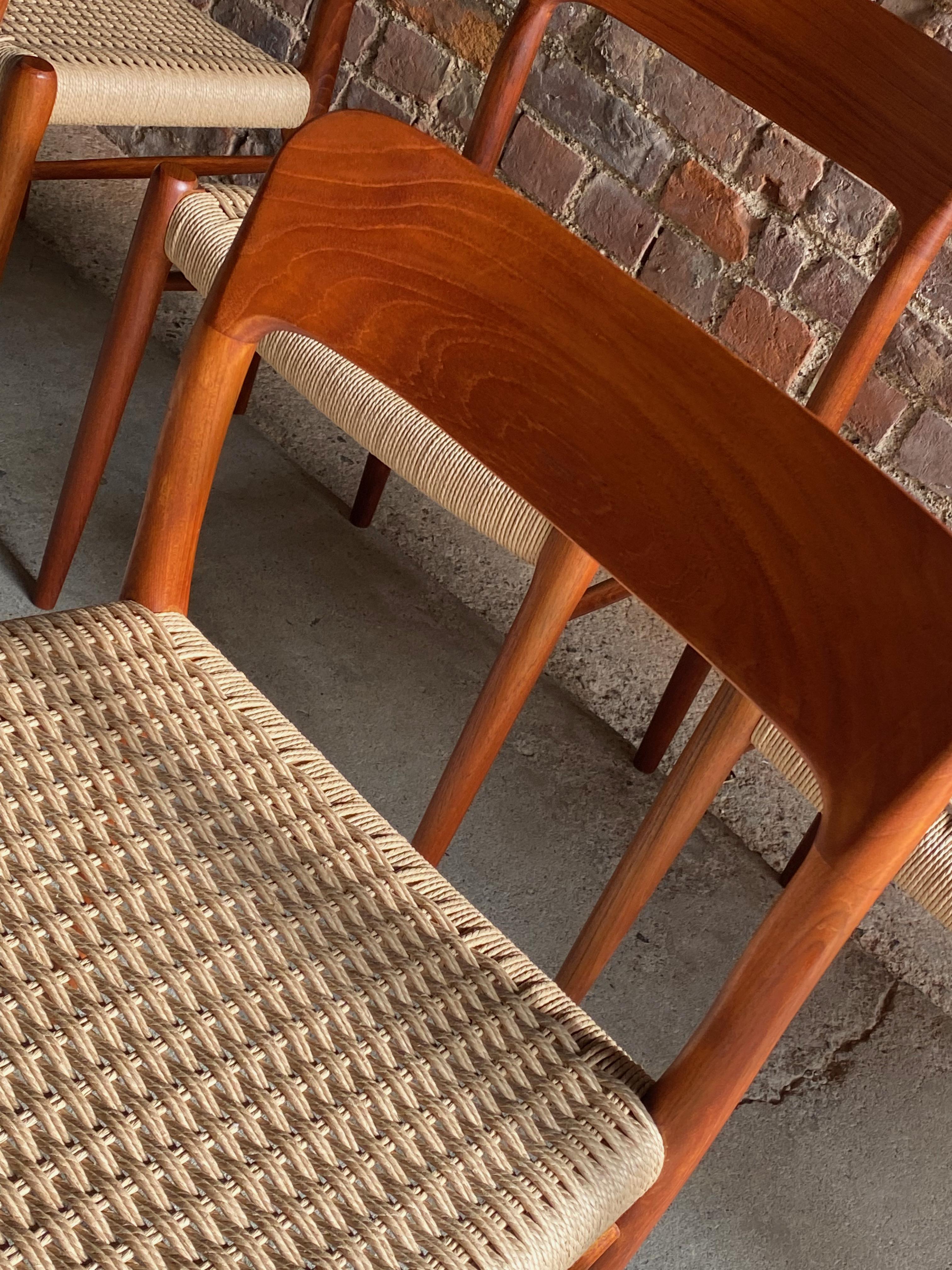Papercord Niels Moller Model 75 Teak & Paper Cord Dining Chairs Set of 10, 1960 For Sale