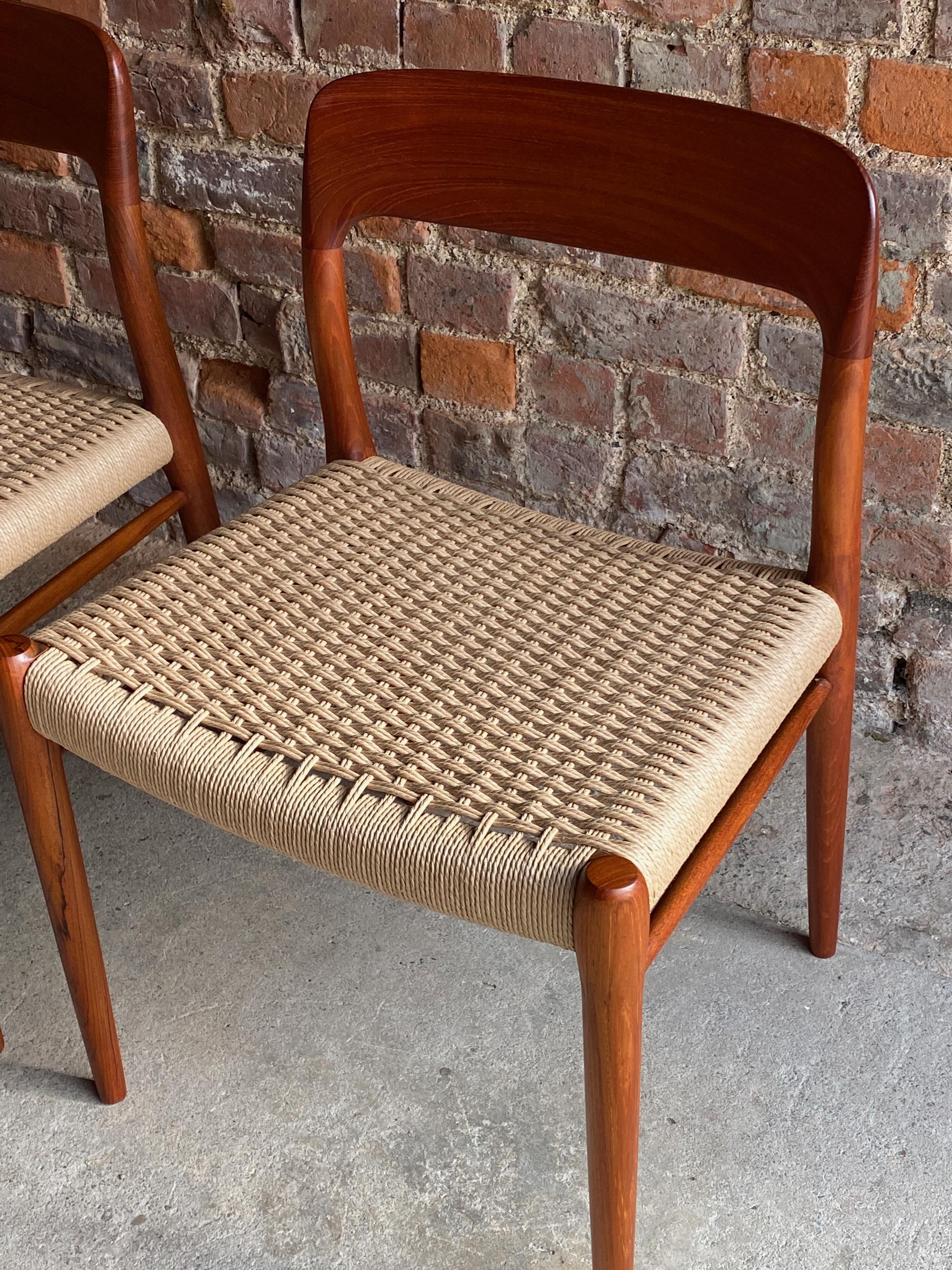 Niels Moller Model 75 Teak & Paper Cord Dining Chairs Set of 10, 1960 For Sale 1