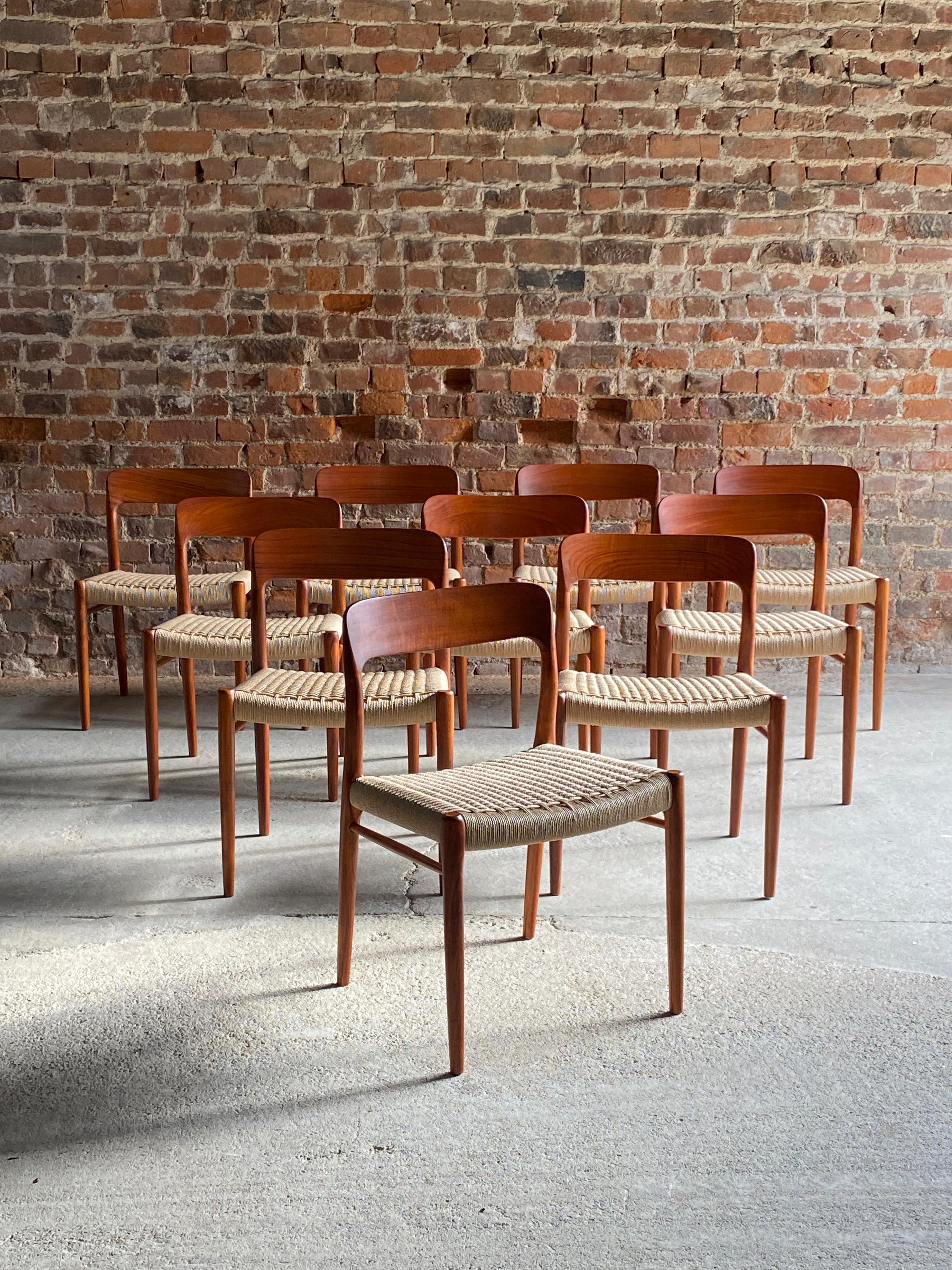 Niels Moller Model 75 Teak & Paper Cord Dining Chairs Set of 10, 1960 For Sale 2