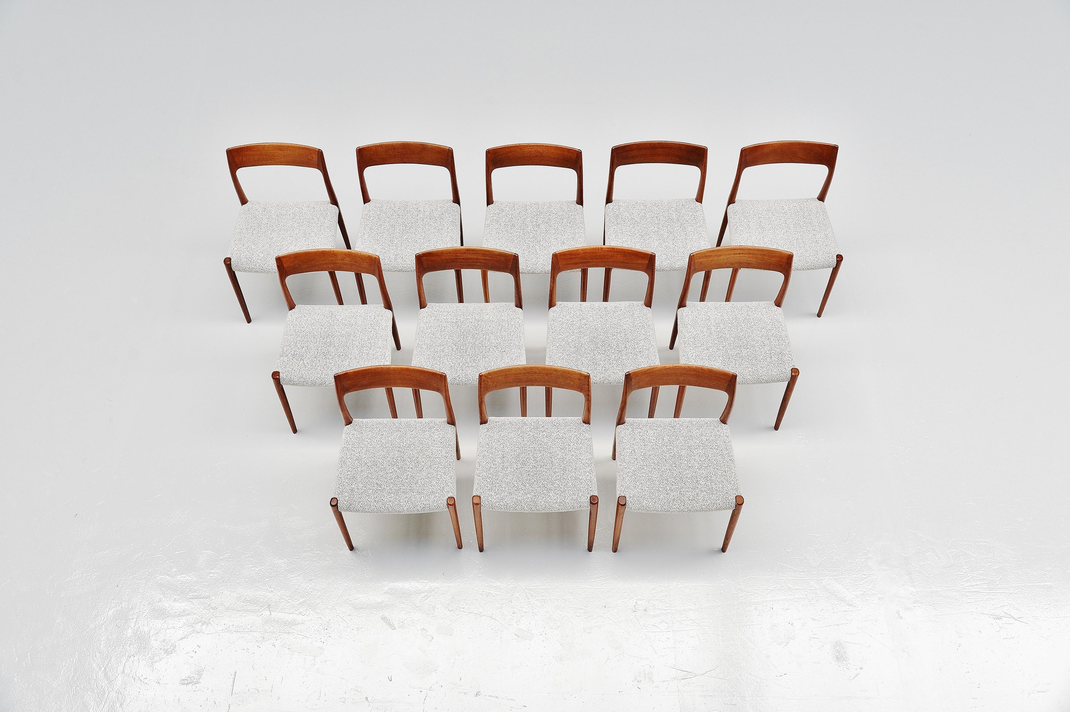 Niels Moller Model 77 Dining Chairs Teak Bouclé, Denmark, 1959 3