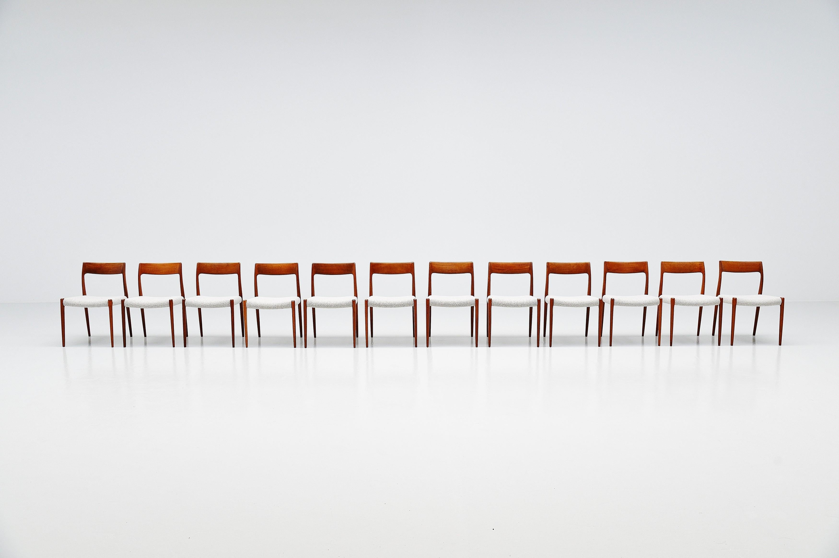 Danish Niels Moller Model 77 Dining Chairs Teak Bouclé, Denmark, 1959