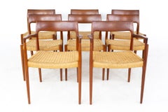 Niels Moller Model 77 Mid Century Teak Roped Dining Chairs, Set of 8