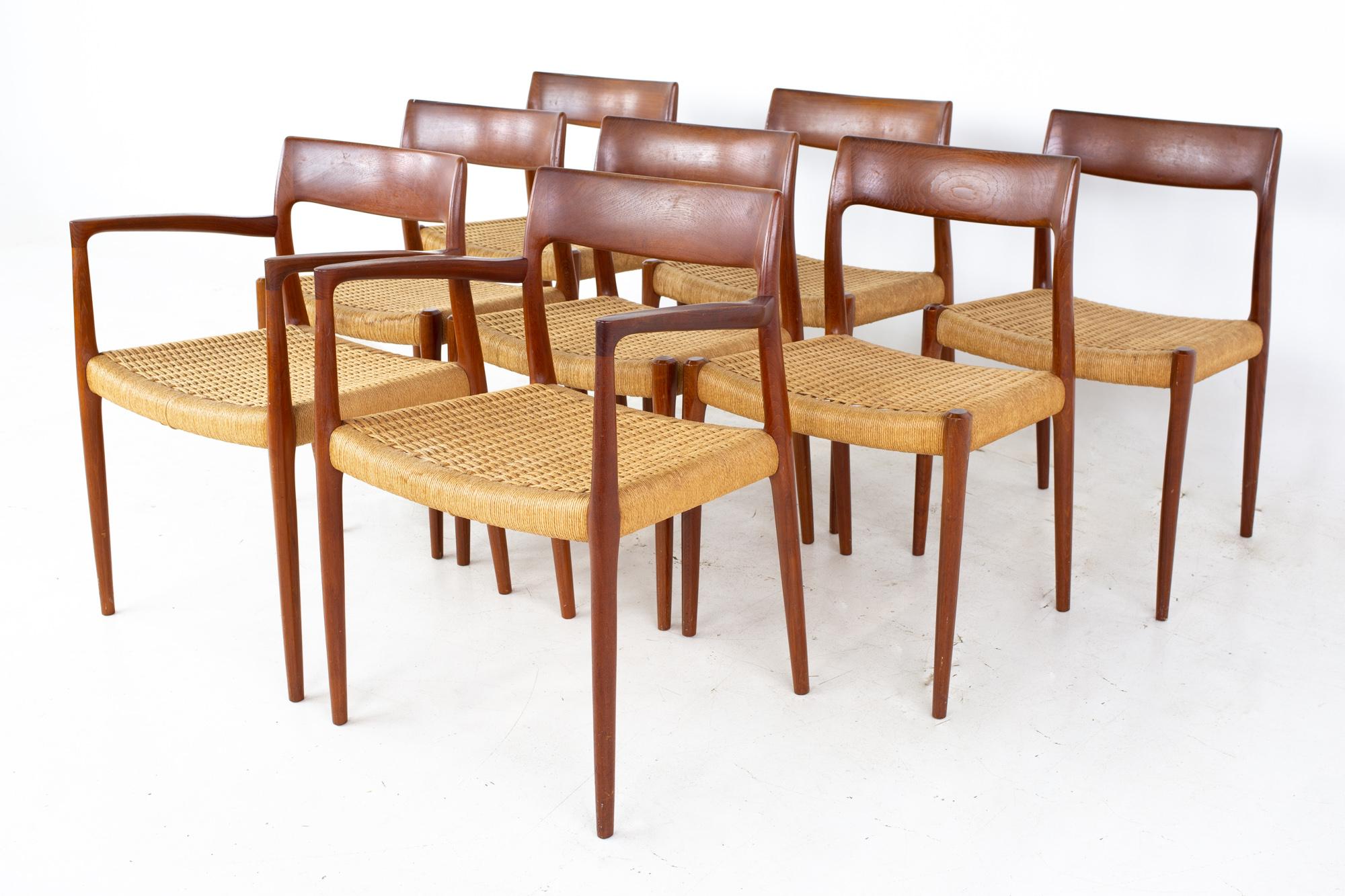 Mid-Century Modern Niels Moller Model 77 Mid Century Teak Roped Dining Chairs, Set of 8