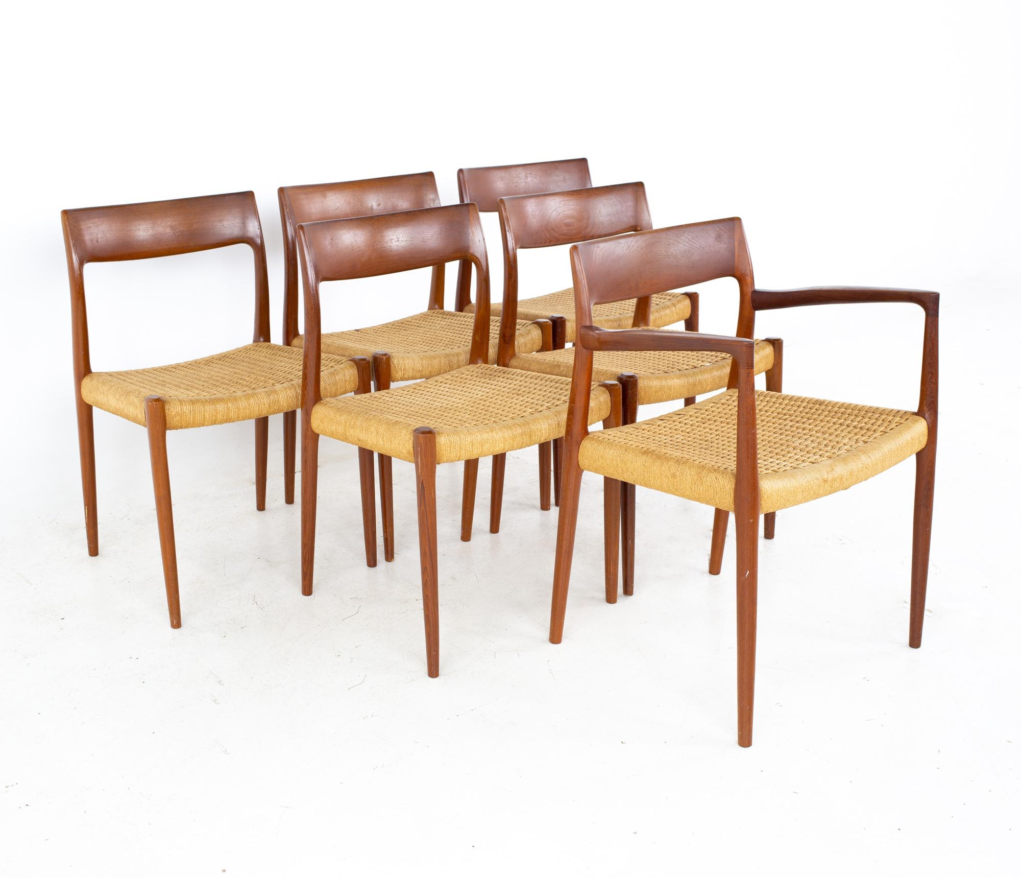 Danish Niels Moller Model 77 Mid Century Teak Roped Dining Chairs, Set of 8