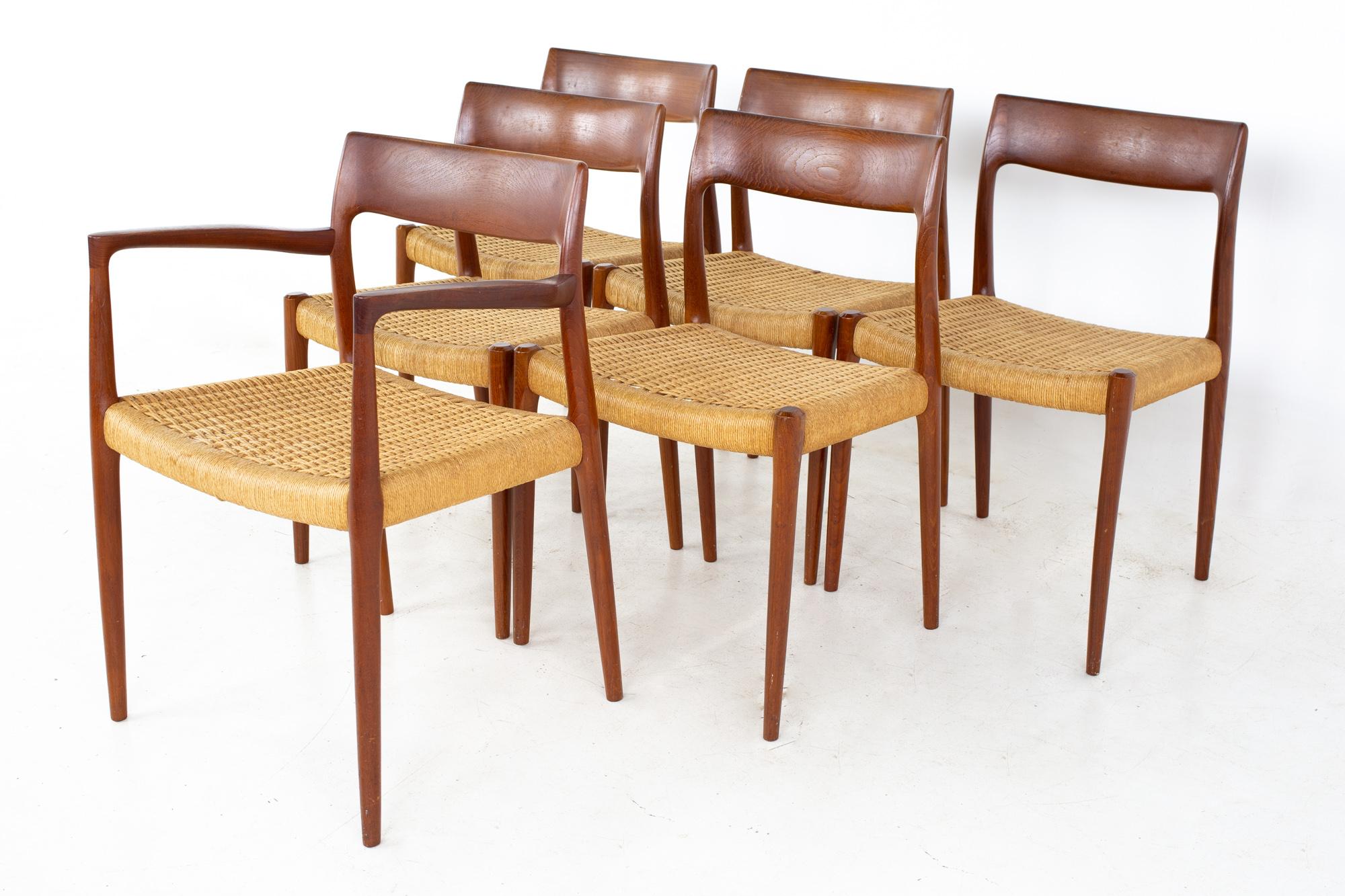 Late 20th Century Niels Moller Model 77 Mid Century Teak Roped Dining Chairs, Set of 8