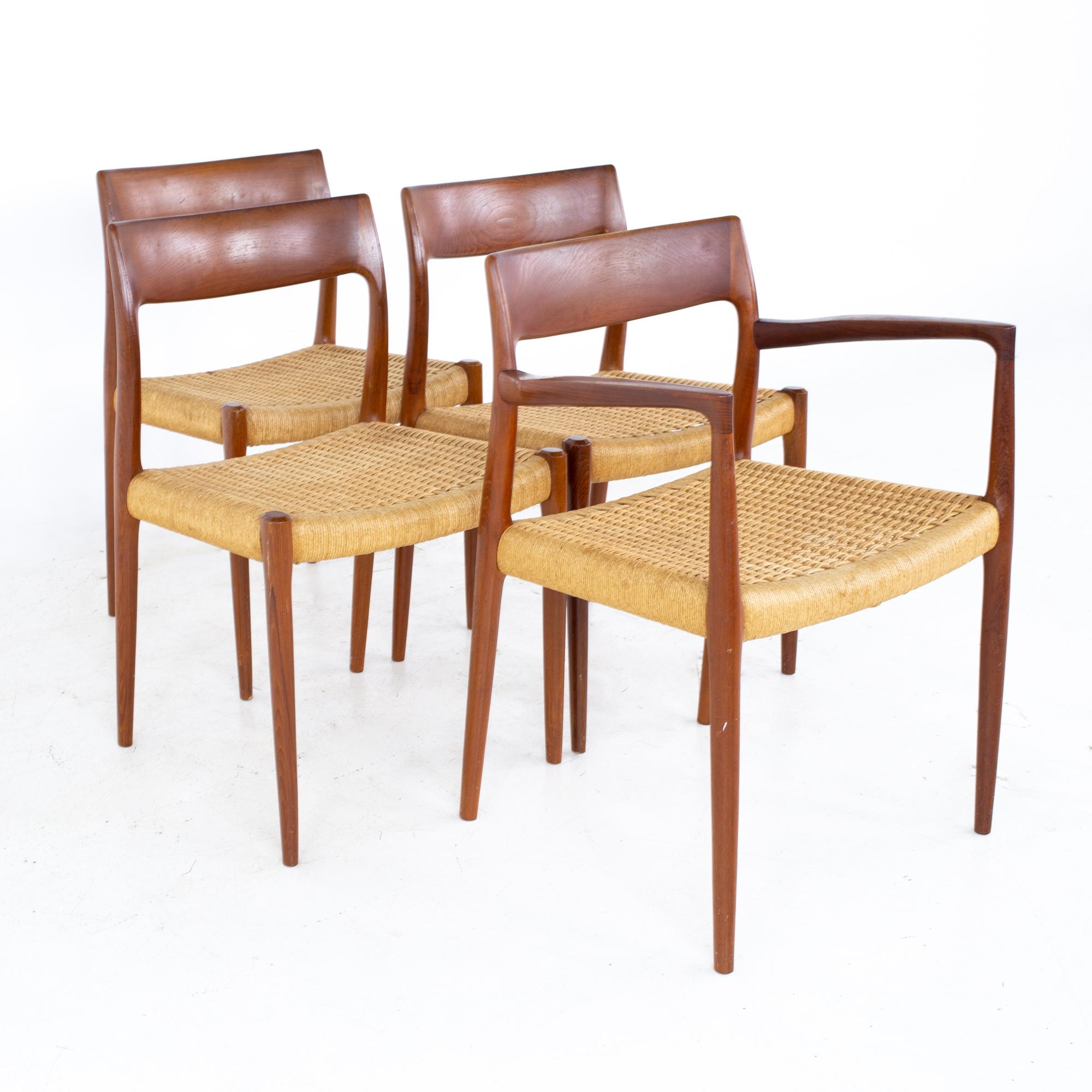 Niels Moller Model 77 Mid Century Teak Roped Dining Chairs, Set of 8 1