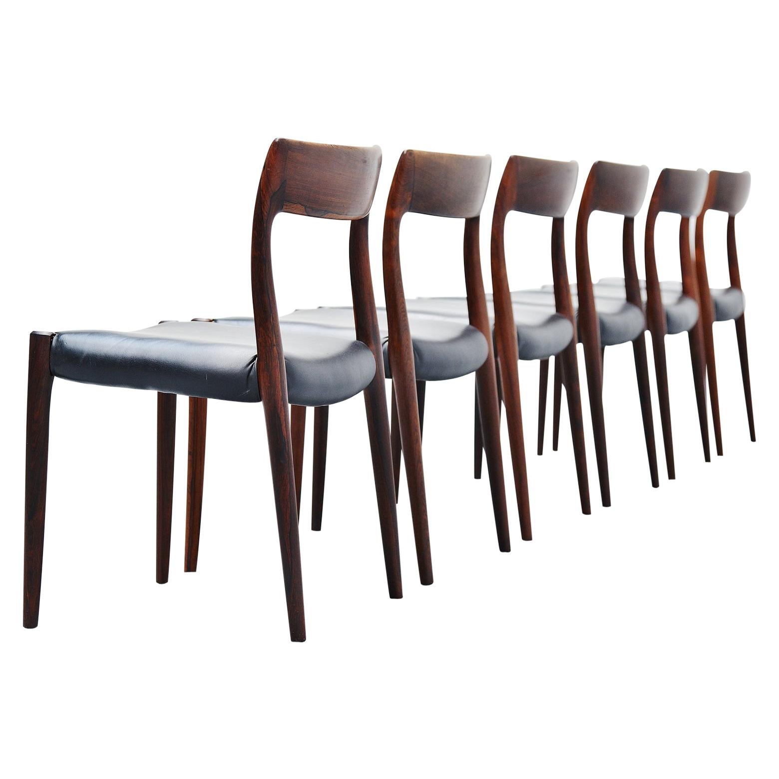 Niels Moller Model 77 Rosewood Dining Chairs, Denmark, 1959