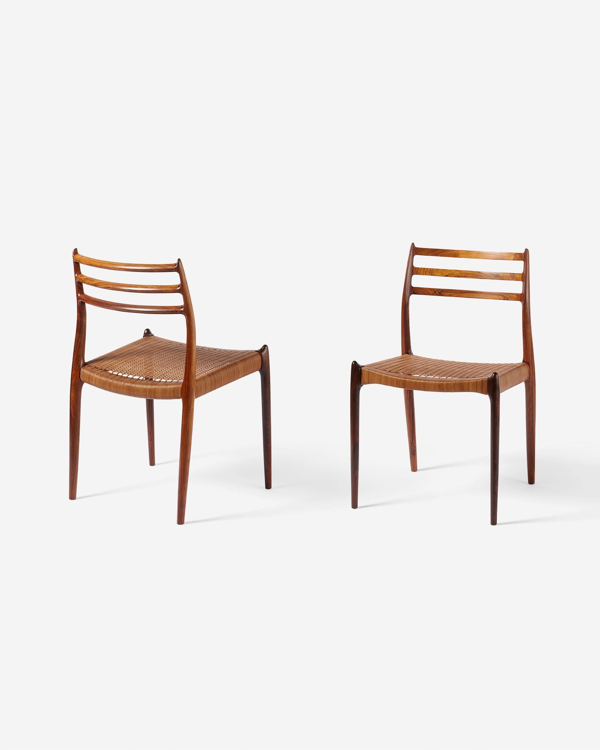 Scandinavo moderno Sedie da pranzo Model 78 di Niels Moller, palissandro e pelle Corde, anni '60 in vendita