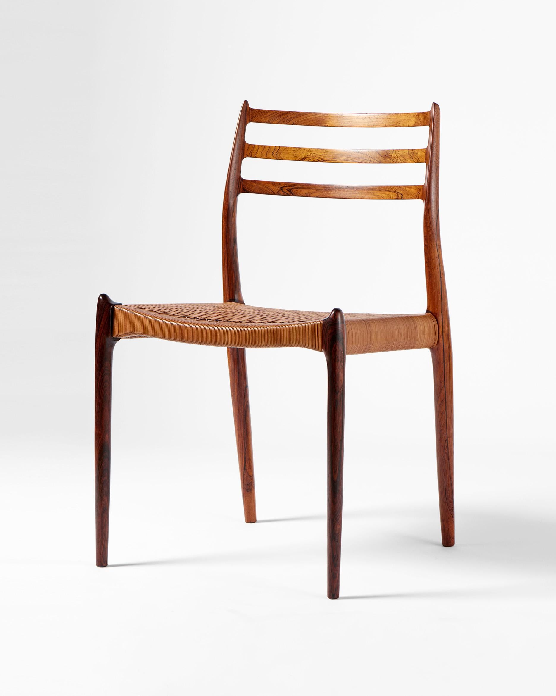 Metà XX secolo Sedie da pranzo Model 78 di Niels Moller, palissandro e pelle Corde, anni '60 in vendita