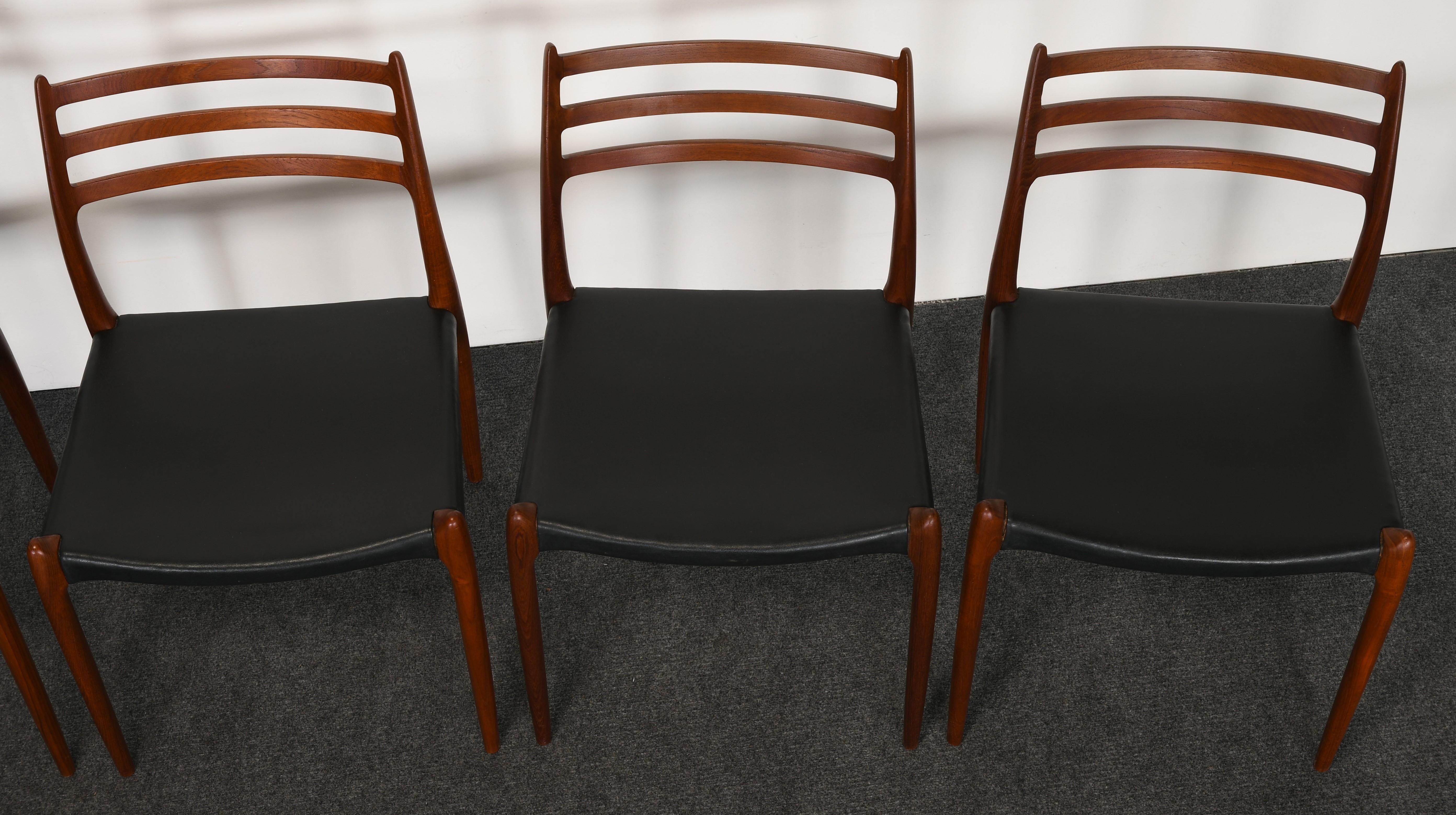 Leather Niels Moller Model 78 Teak Dining Chairs for J L Mollers Mobelfabrik, 1960s