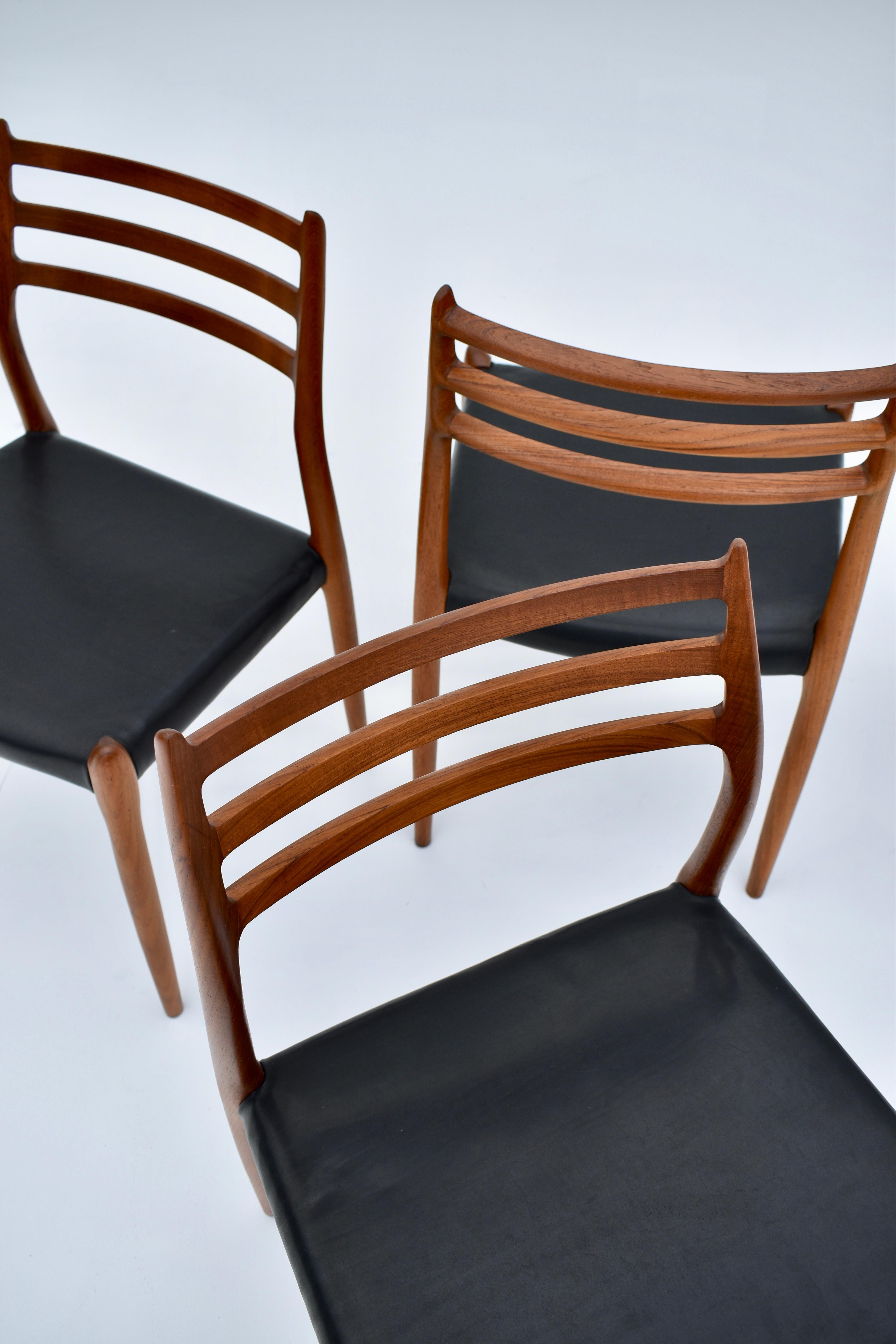 Leather Niels Moller Model 78 Teak Dining Chairs for J L Mollers Mobelfabrik