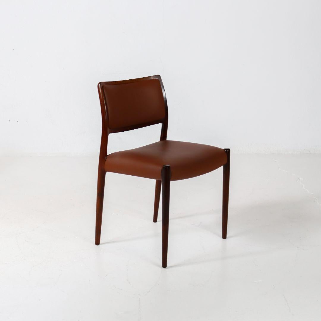 Leather Niels Möller Model 80 Rosewood Dining Chairs For Sale
