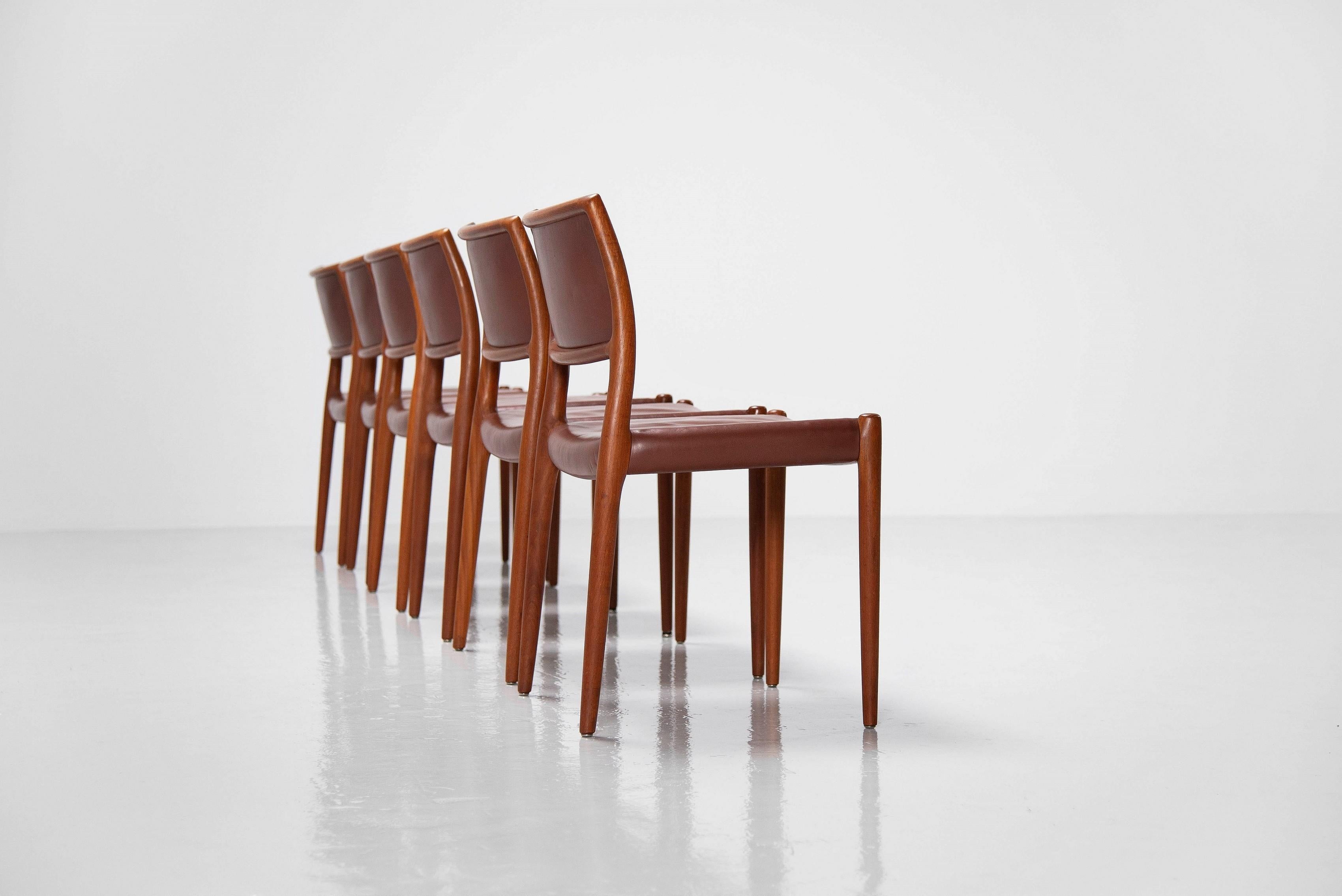 Scandinavian Modern Niels Moller Model 80 teak chairs 6x Denmark 1966