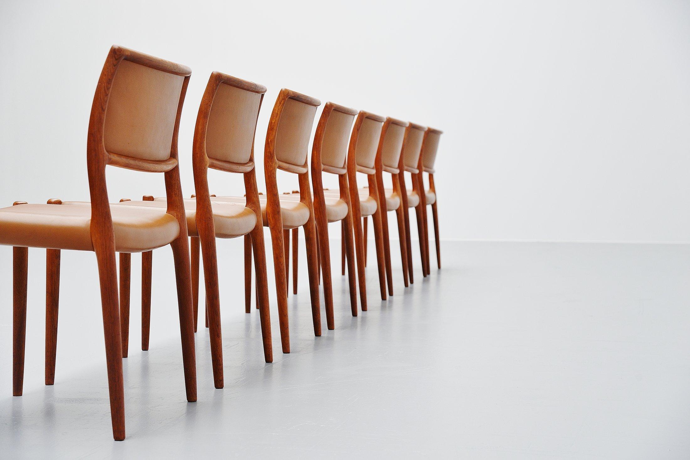 Scandinavian Modern Niels Moller Model 80 Teak Chairs 8x Denmark 1966