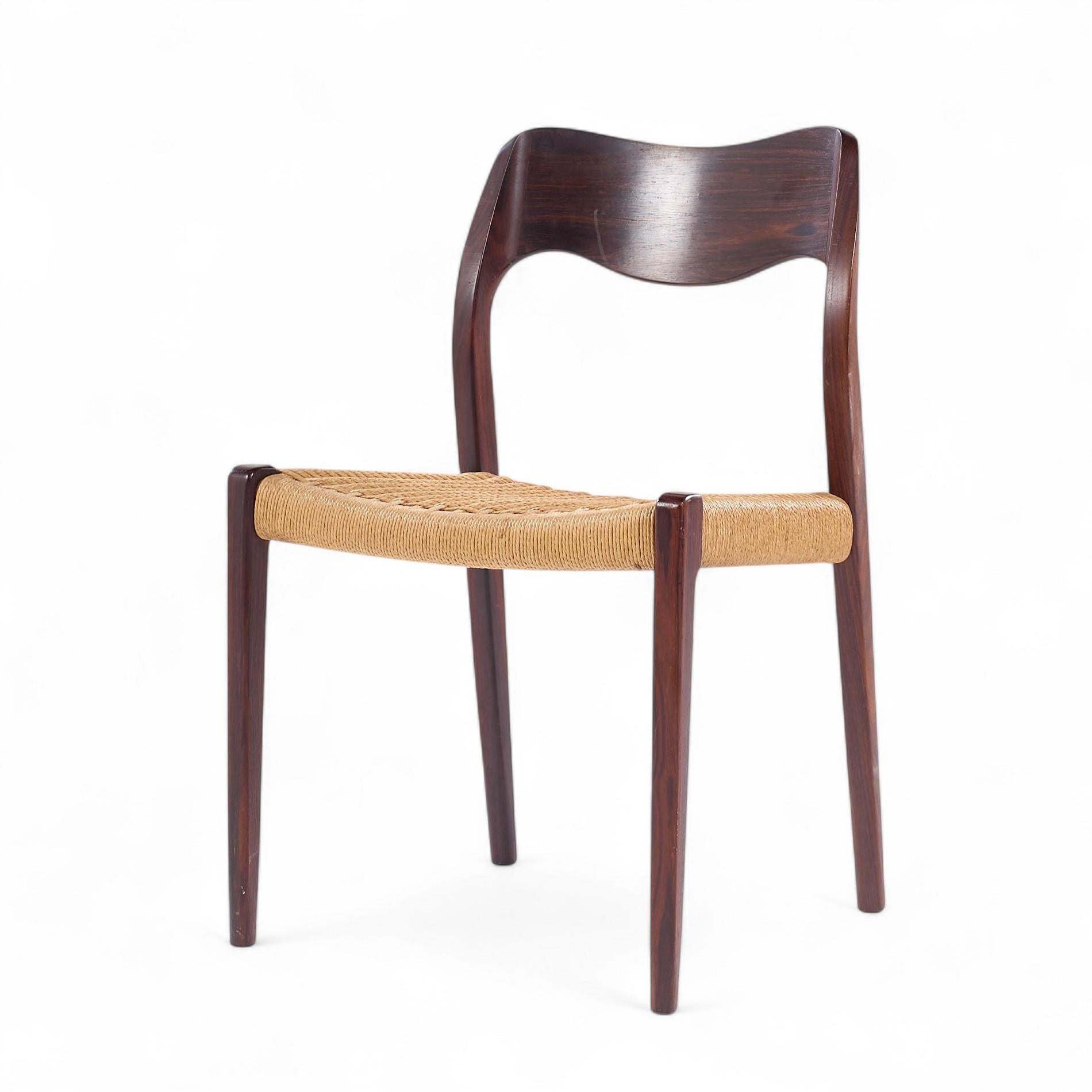 Mid-Century Modern Niels Moller Model Mid Century Danish Rosewood and Cord Dining Chair For Sale