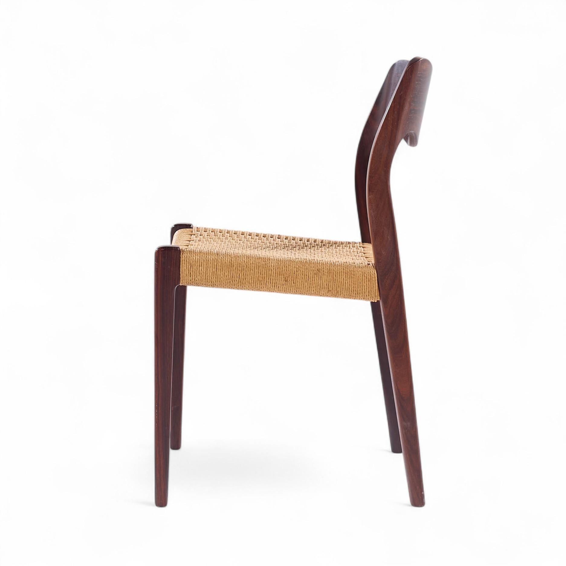 Niels Moller Model Mid Century Danish Rosewood and Cord Dining Chair In Good Condition For Sale In Countryside, IL