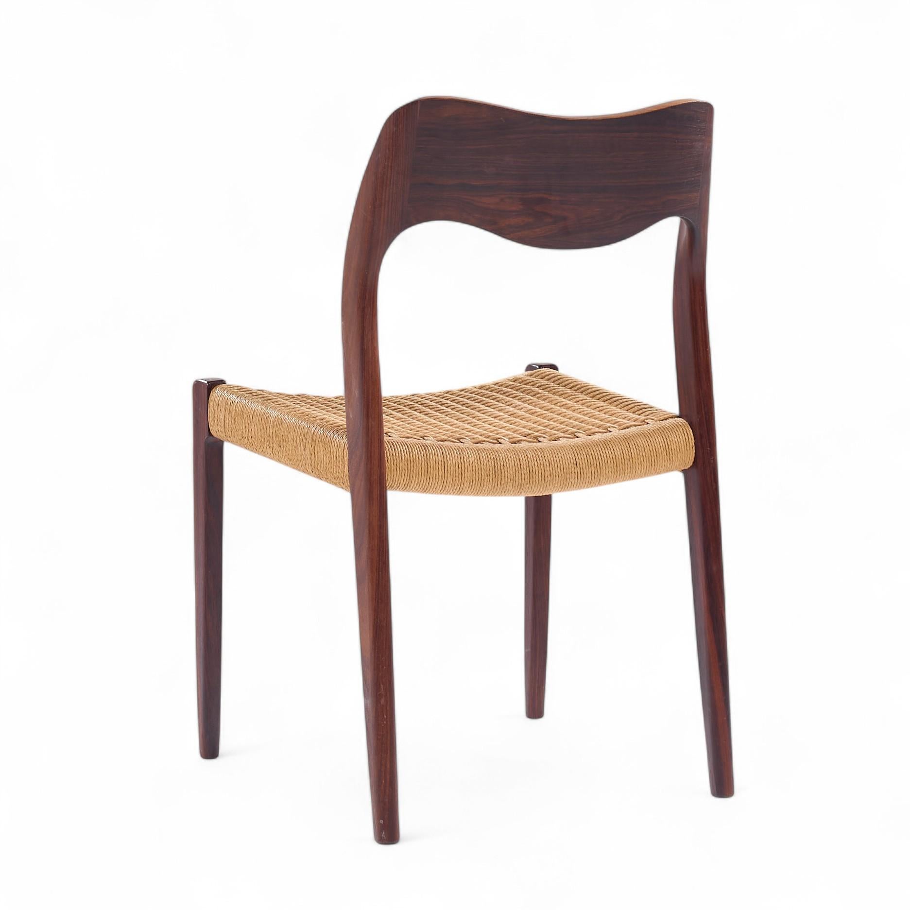 20th Century Niels Moller Model Mid Century Danish Rosewood and Cord Dining Chair For Sale