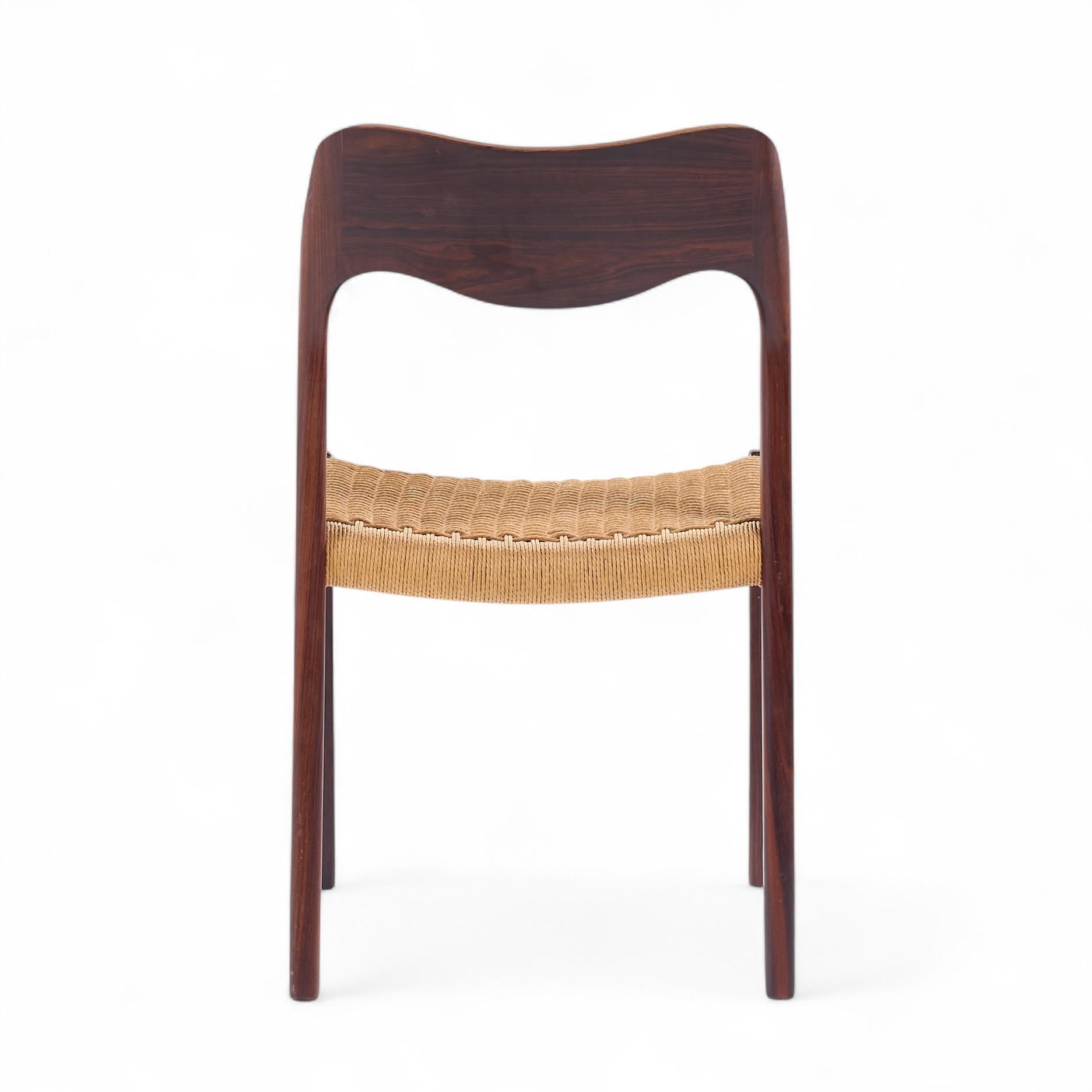 Niels Moller Model Mid Century Danish Rosewood and Cord Dining Chair For Sale 1
