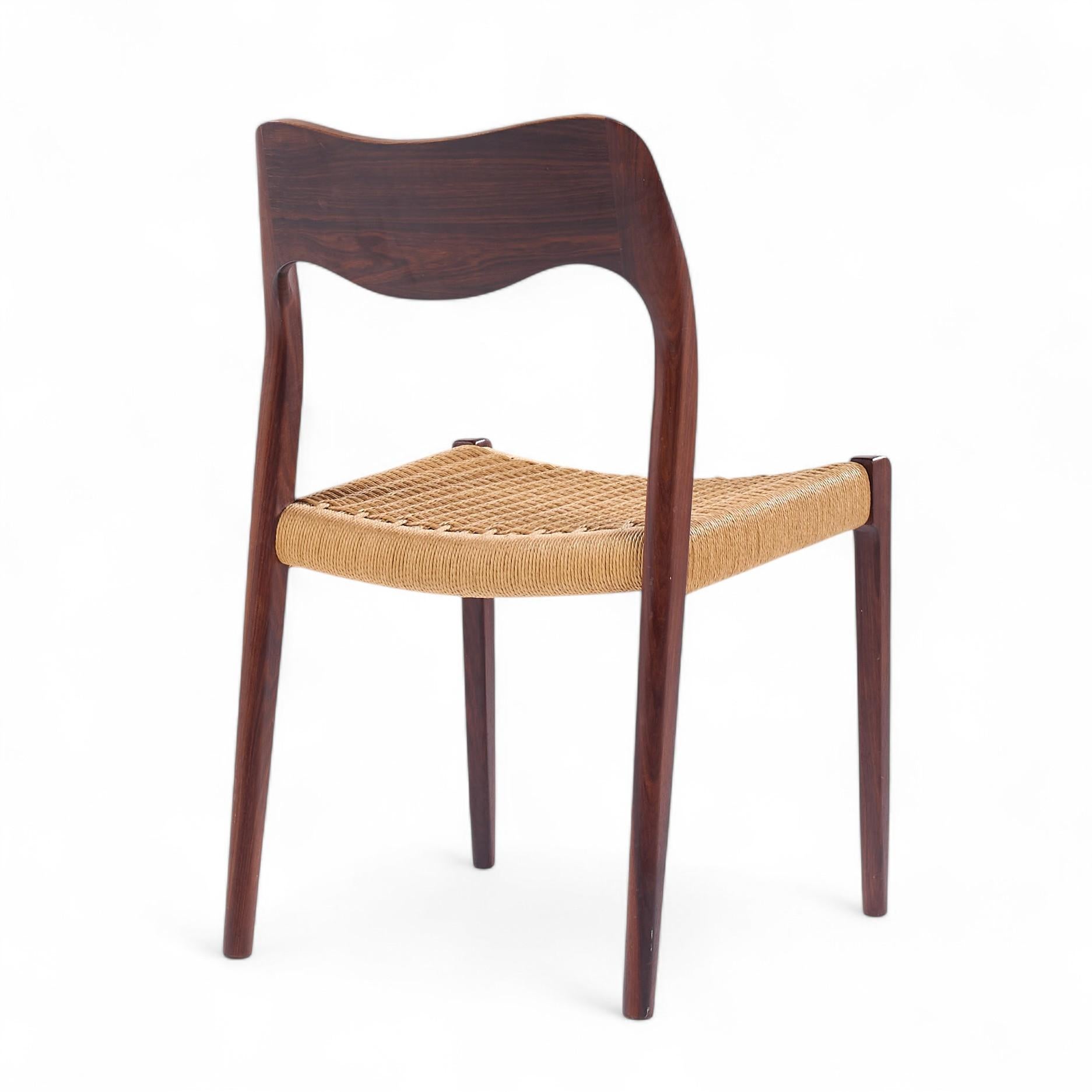 Niels Moller Model Mid Century Danish Rosewood and Cord Dining Chair For Sale 2