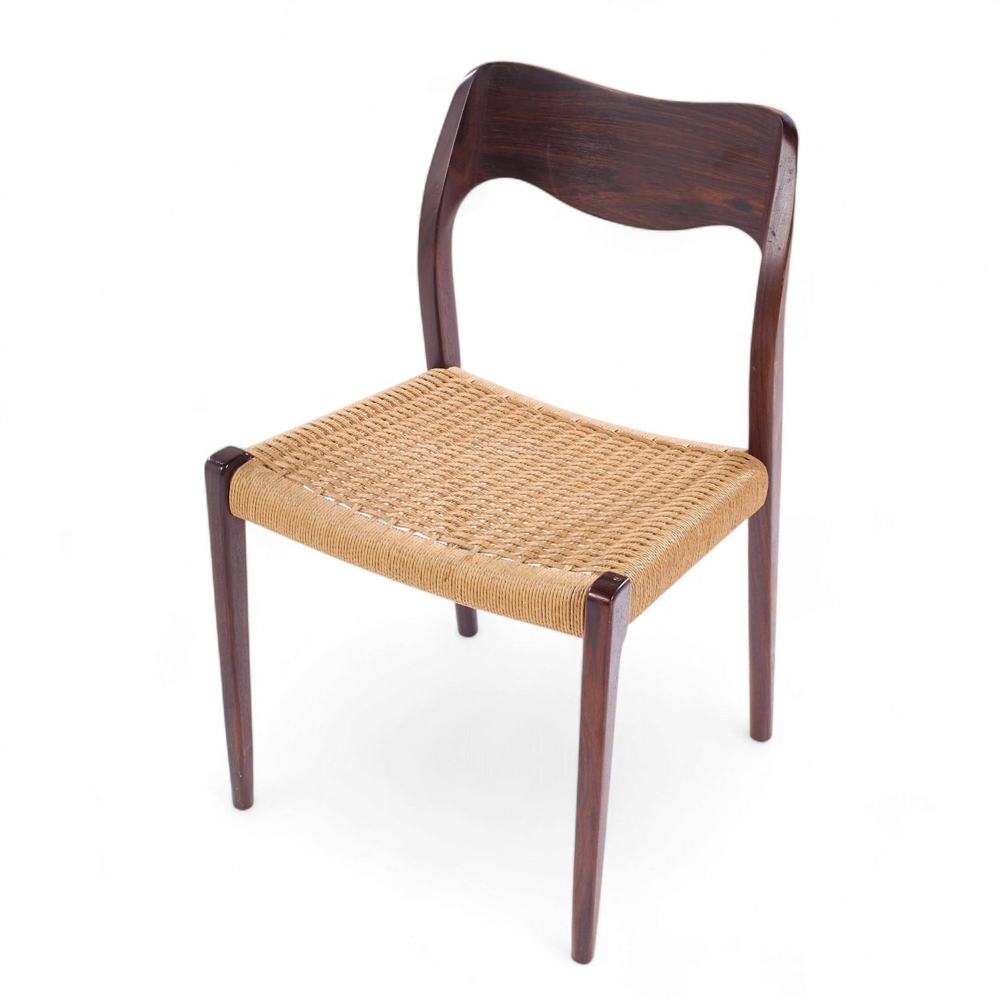 Niels Moller Model Mid Century Danish Rosewood and Cord Dining Chair For Sale 3