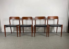 Niels Möller Modell 75 Danish Teak Dining Leather Chair for J.L. Möllers