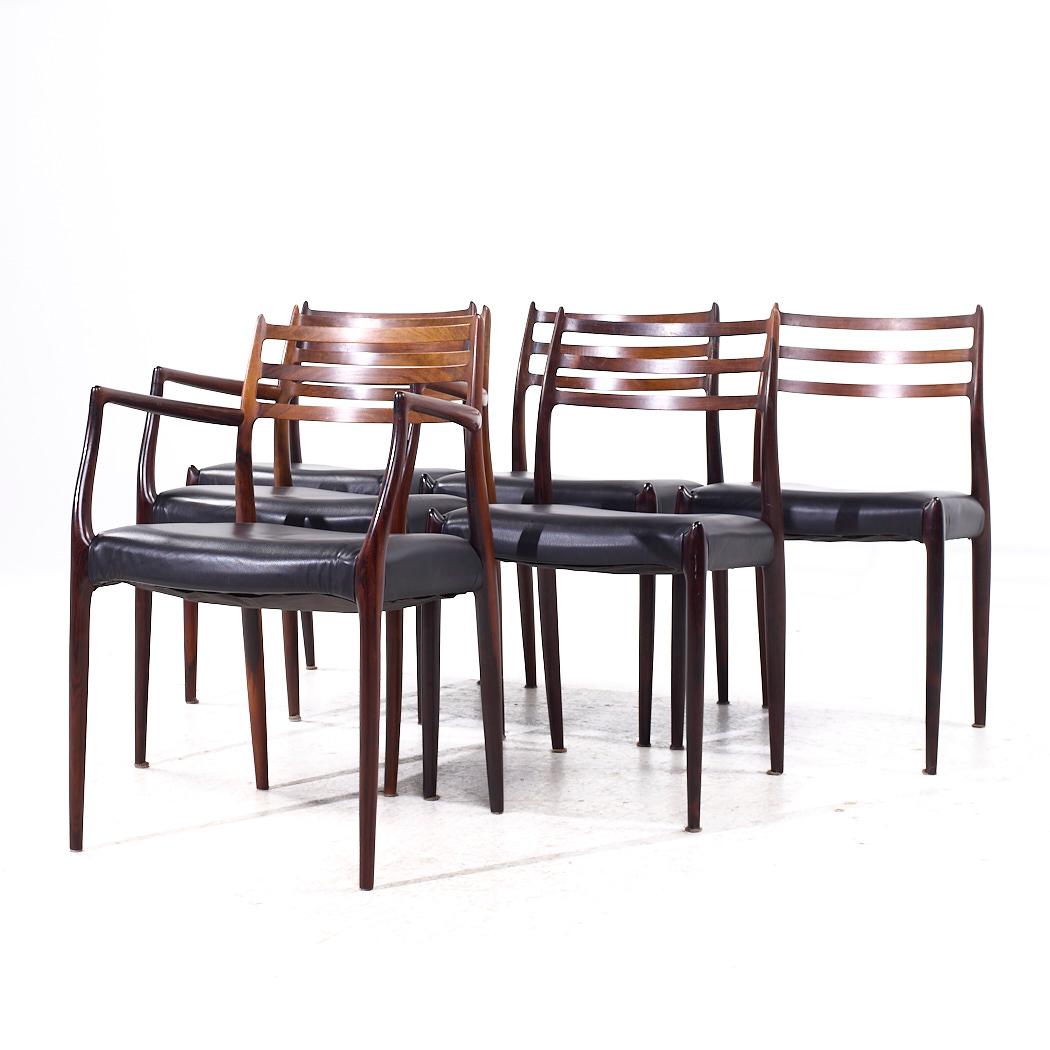 Mid-Century moderno Sedie da pranzo in palissandro danese del metà secolo Niels Moller Model 78 e 62 - Set di 6 in vendita