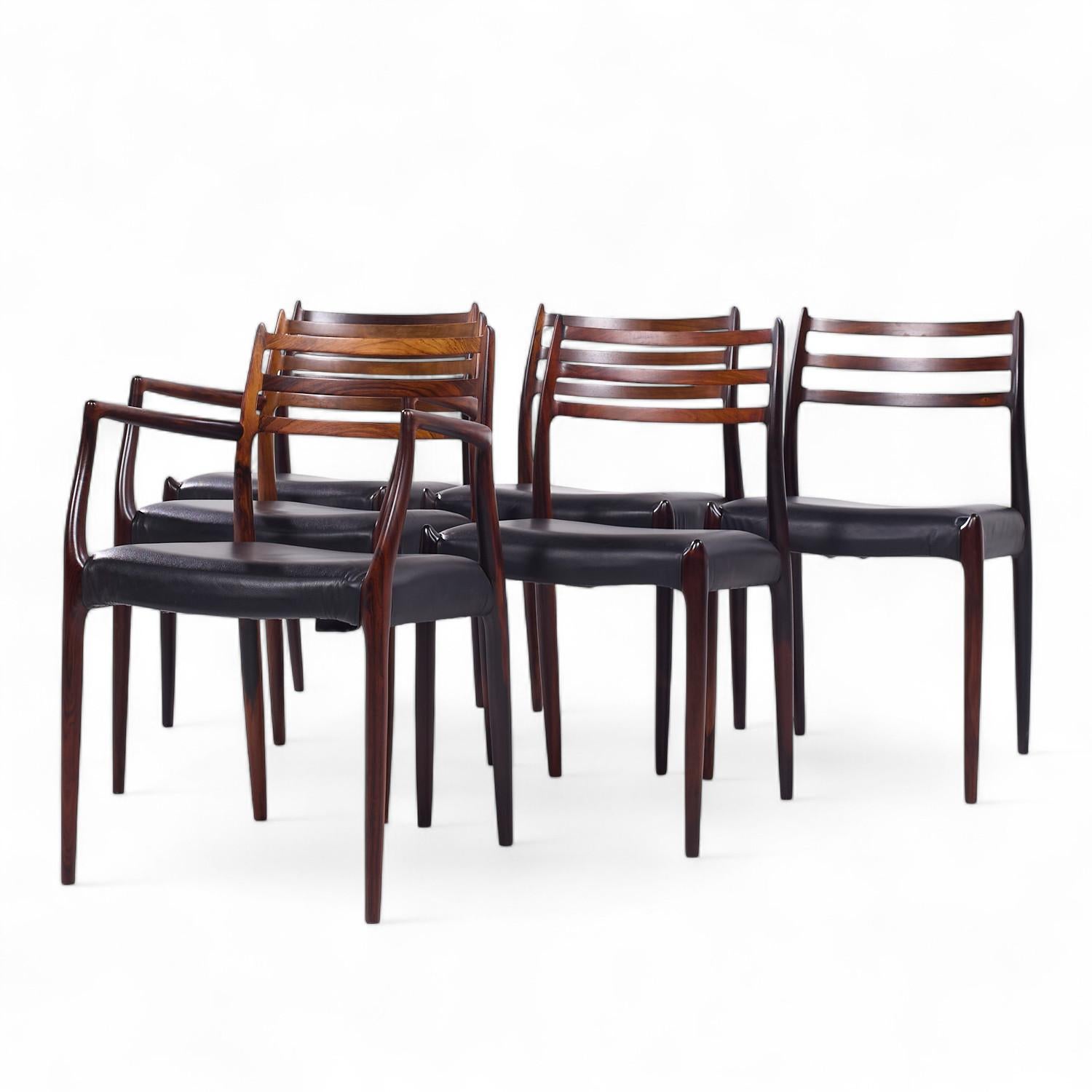 Niels Moller Modelos 78 y 62 Sillas de comedor danesas de mediados de siglo de palisandro - Juego de 6 Danés en venta