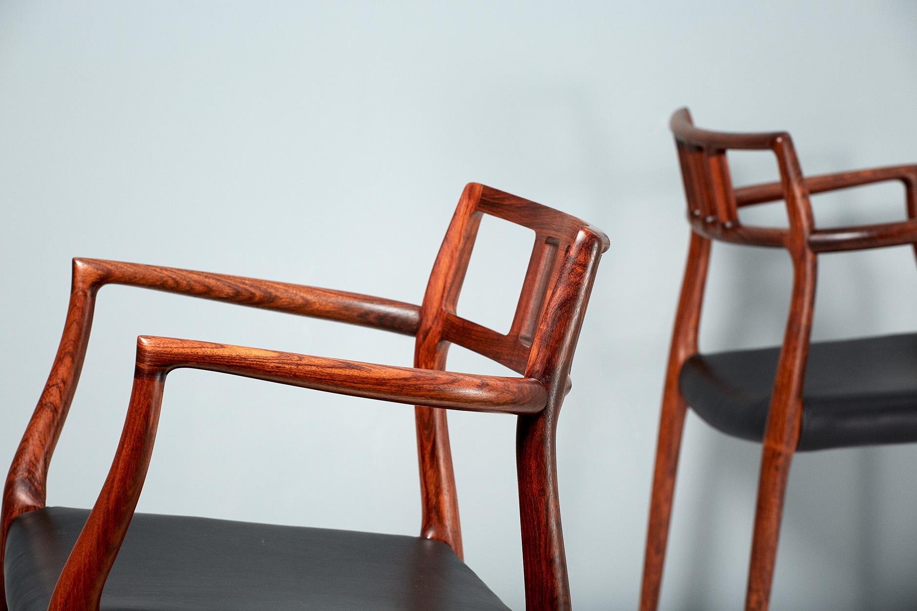 Leather Niels Moller Pair of Rosewood Model 64 Chairs