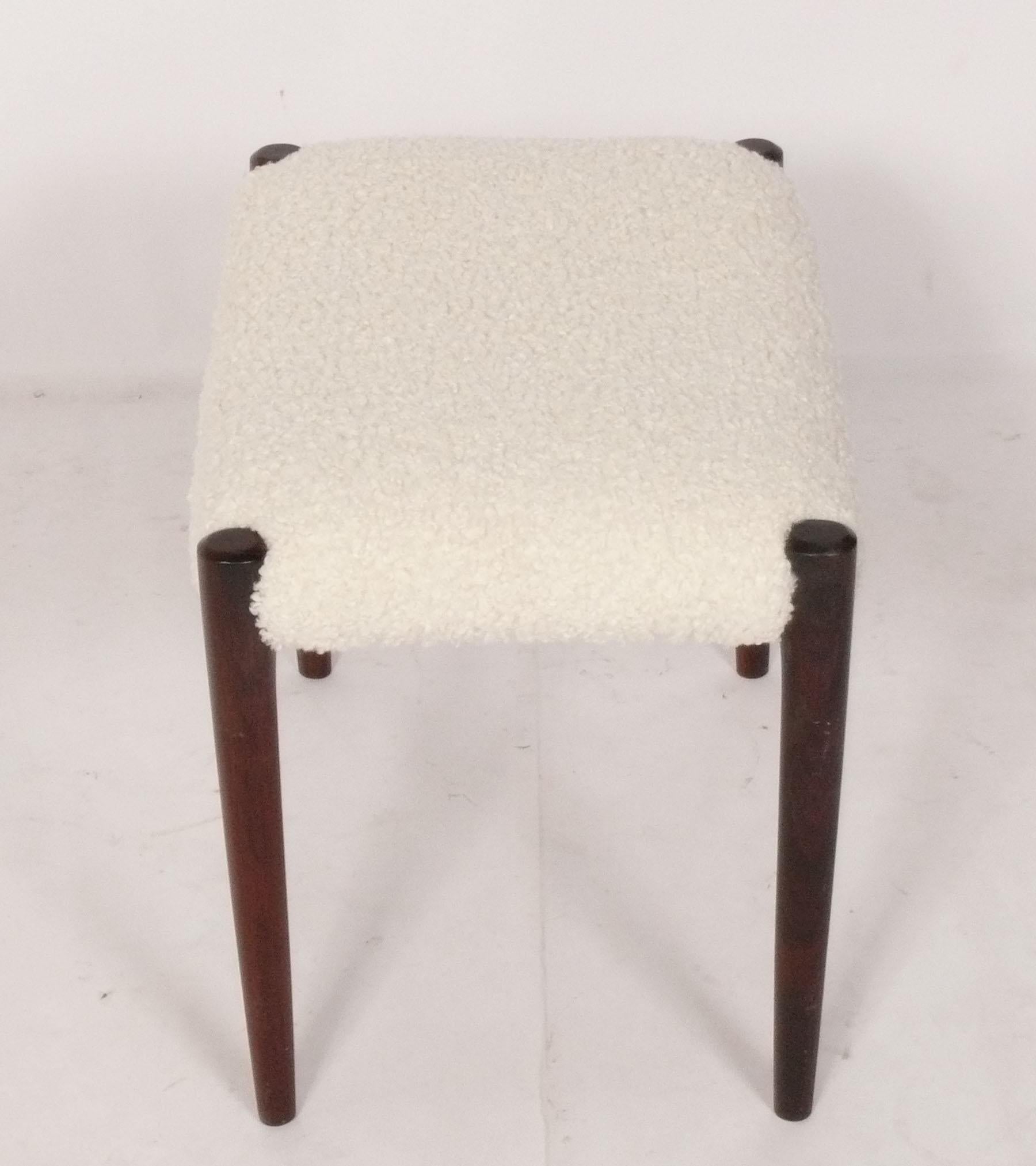 Mid-Century Modern Niels Moller Rosewood Stool in Ivory Boucle For Sale