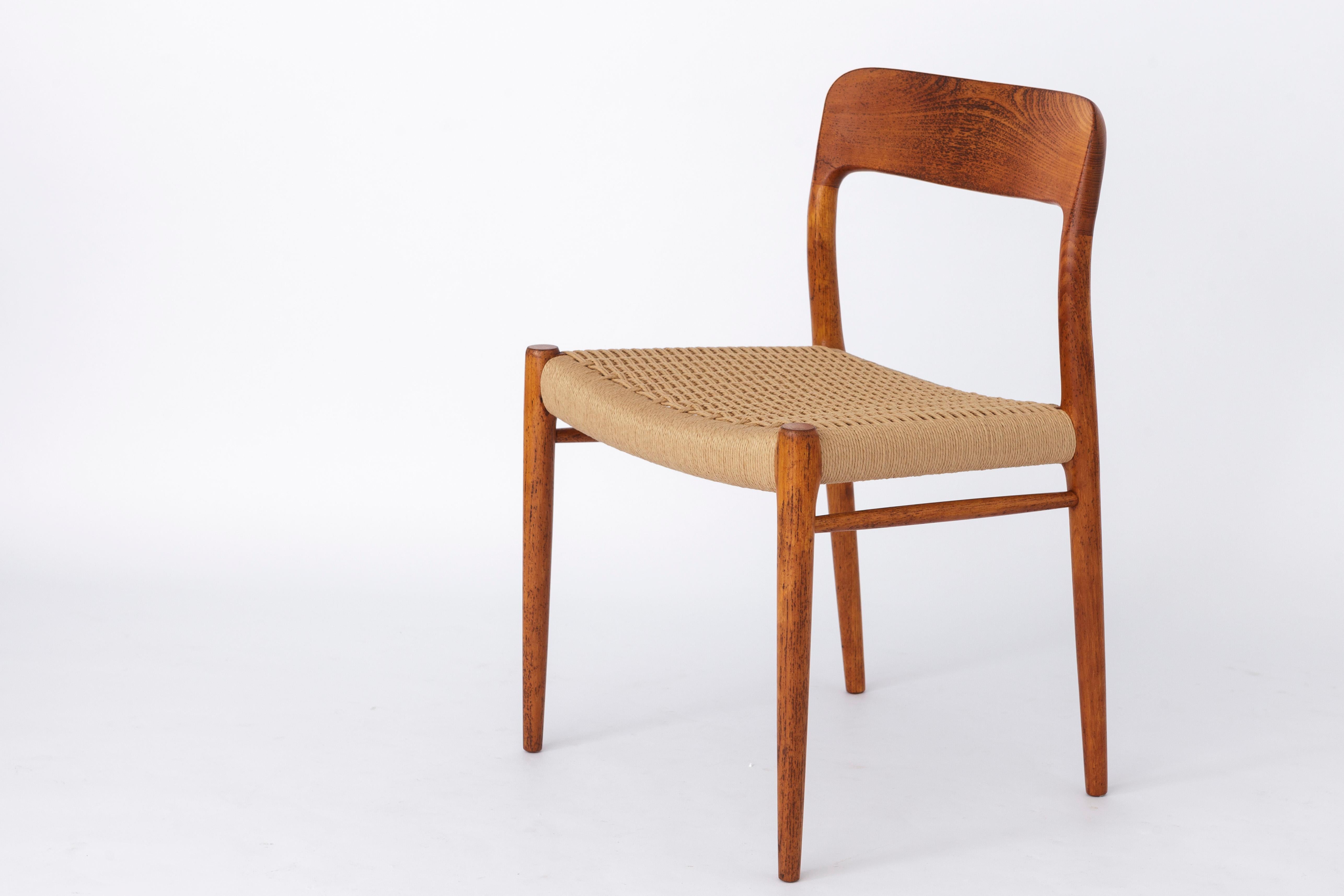 Polished Niels Moller Vintage Chair 1950s Danish Papercord For Sale
