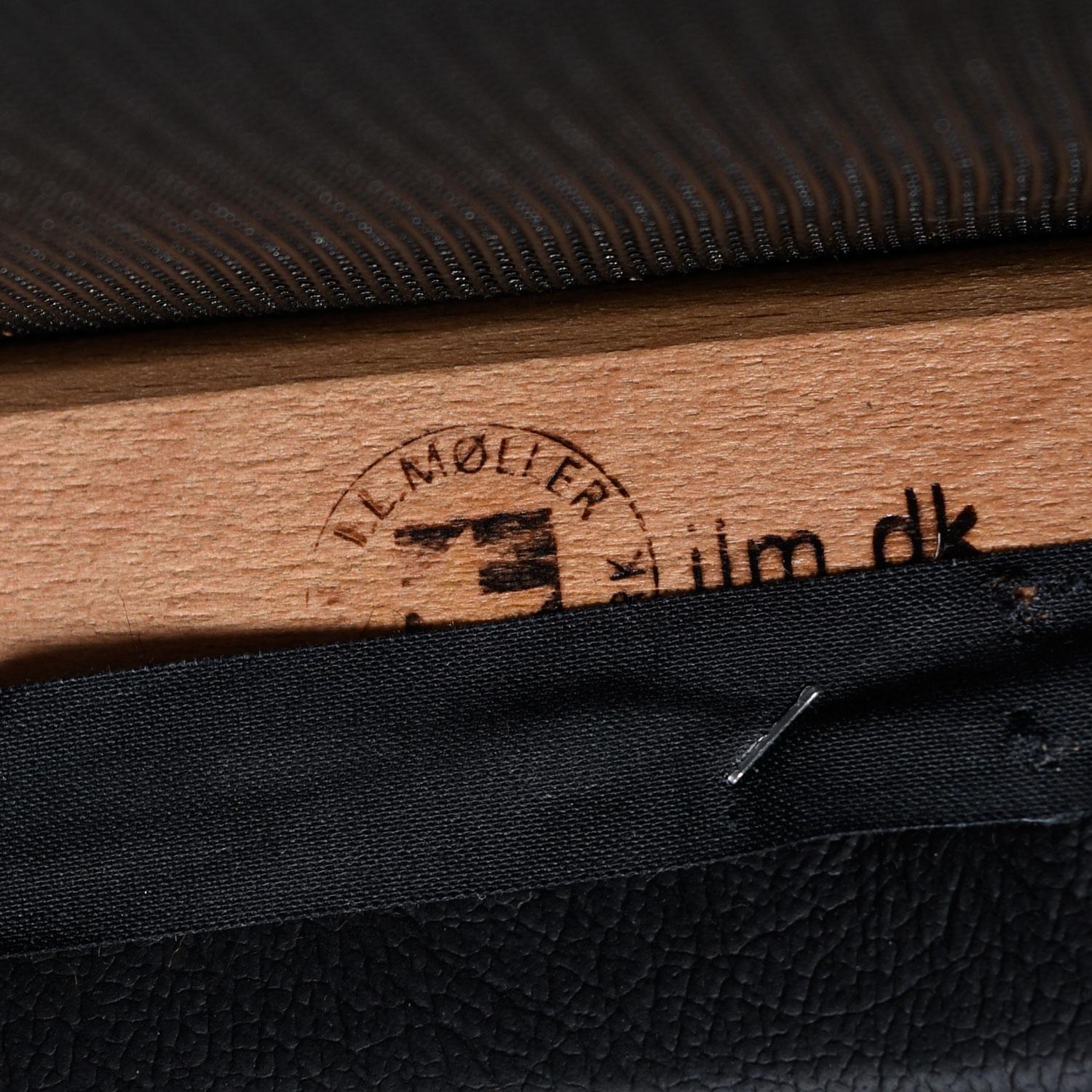 20th Century Niels Møller Walnut Armchair #57 Black Leather, Made in Denmark