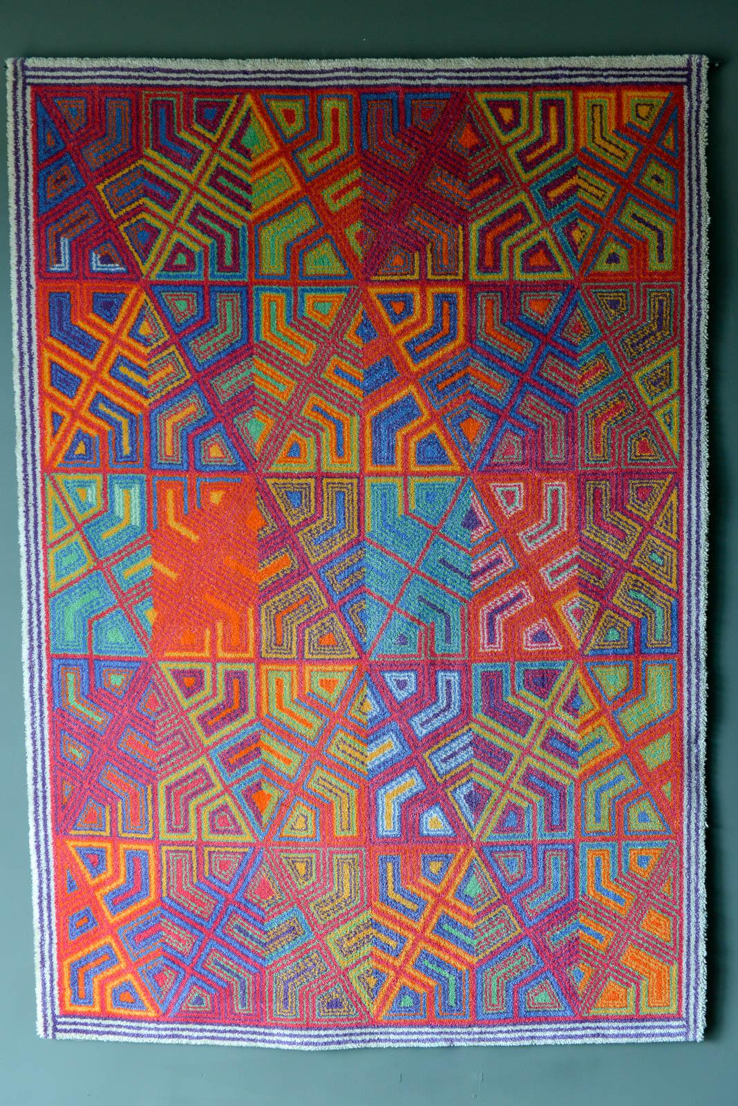 Niels Nedergaard 'Infinity' for Ege Axminster rug or Wall Tapestry, 1984. Beautiful original condition, acquired from original owner and was used as a wall hanging, never on floor. Professionally cleaned and measures 5x7.