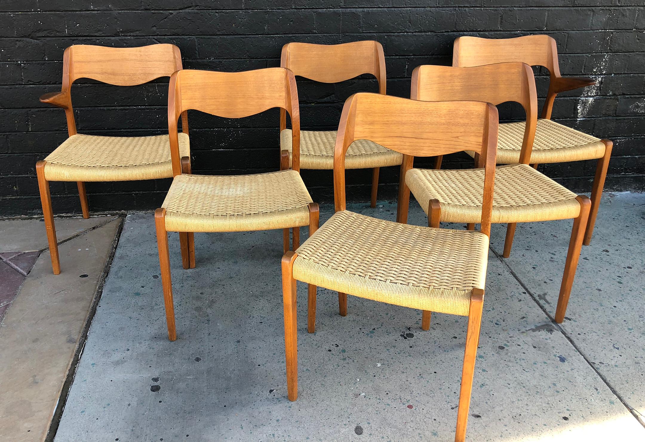 Mid-Century Modern Niels O. Møller Dining Chairs Model 71 by J.L Møllers Møbelfabrik in Denmark