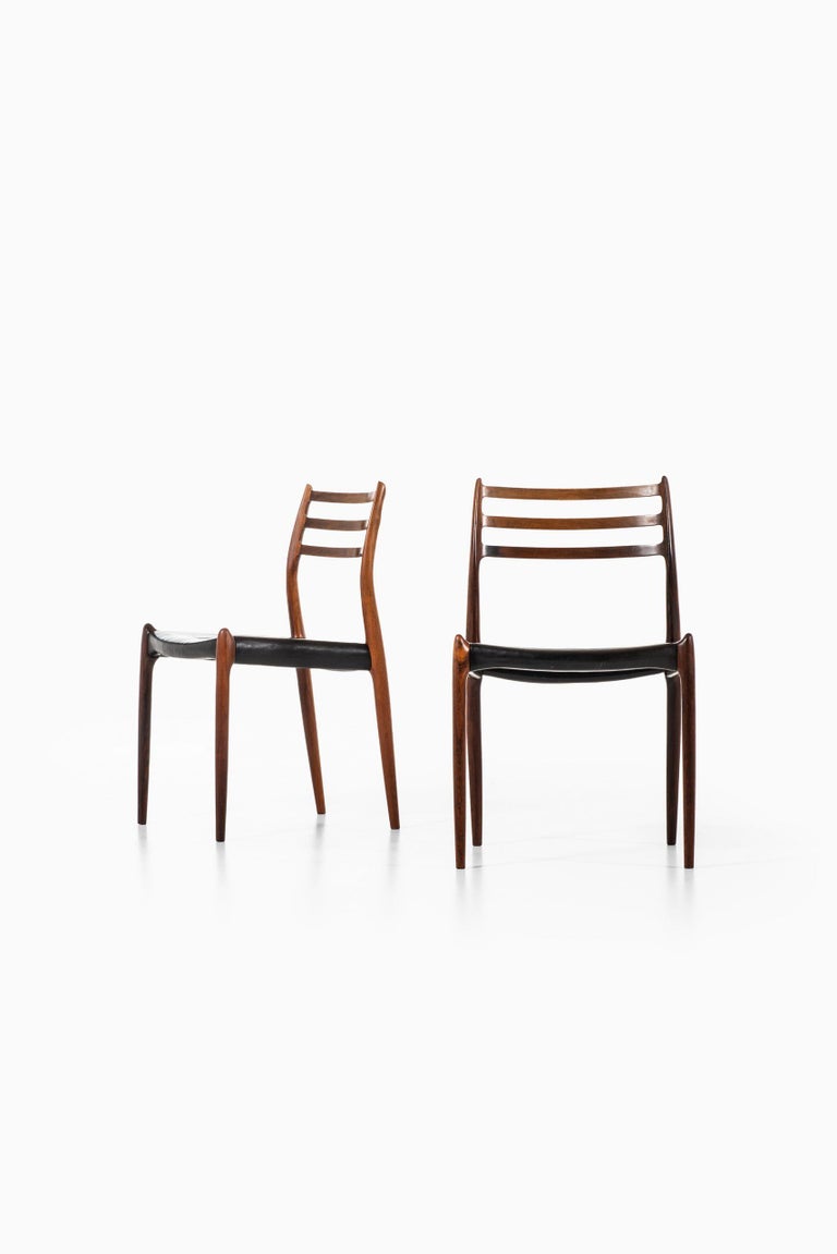 Rare set of 8 dining chairs model 78 designed by Niels O. Møller. Produced by J.L Møllers møbelfabrik in Denmark.