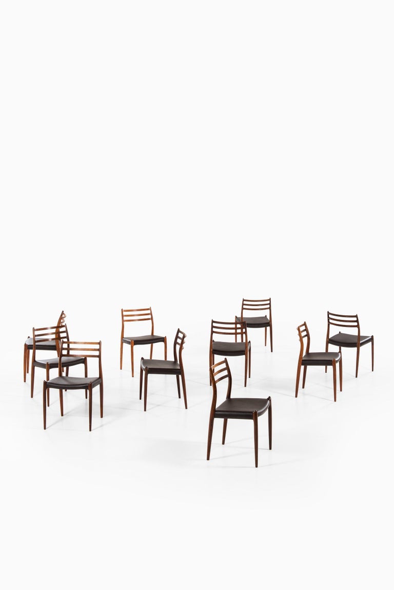 Rare set of 10 dining chairs model 78 designed by Niels O. Møller. Produced by J.L Møllers møbelfabrik in Denmark.