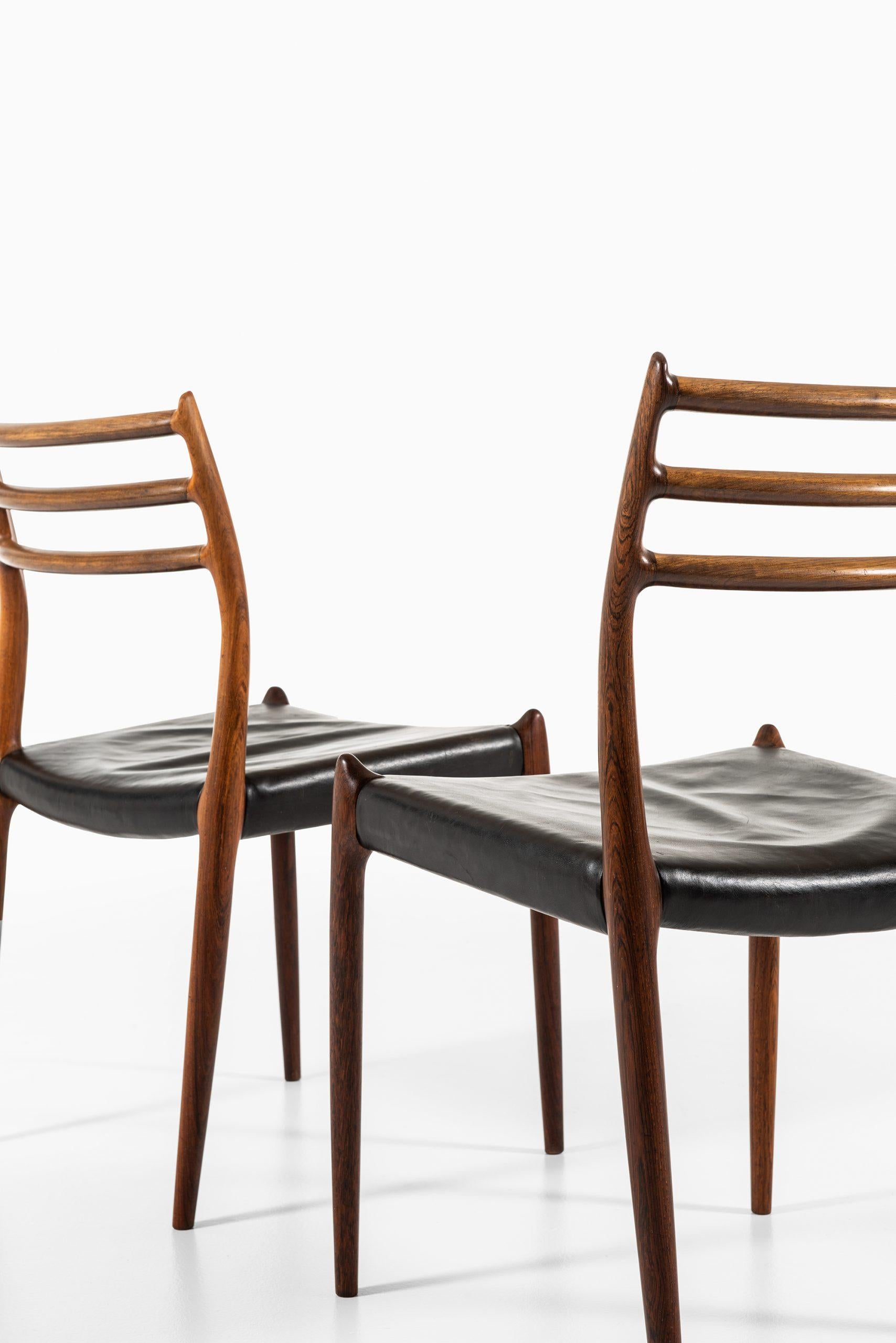 Leather Niels O. Møller Dining Chairs Model 78 by J.L Møllers Møbelfabrik in Denmark