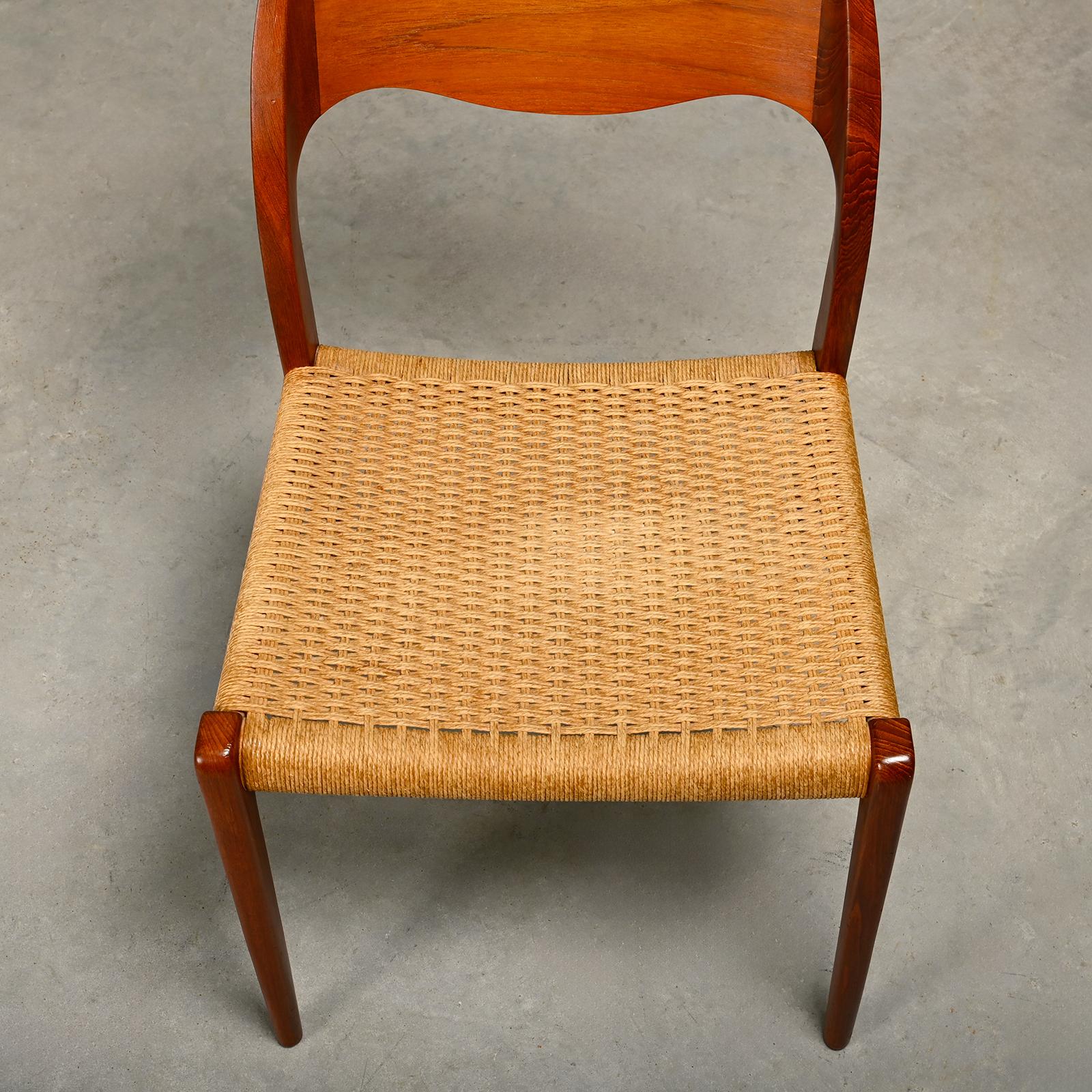 Mid-20th Century Niels O. Møller Dining Chairs Teak Papercord Model 71, J.L. Møllers Møbelfabrik