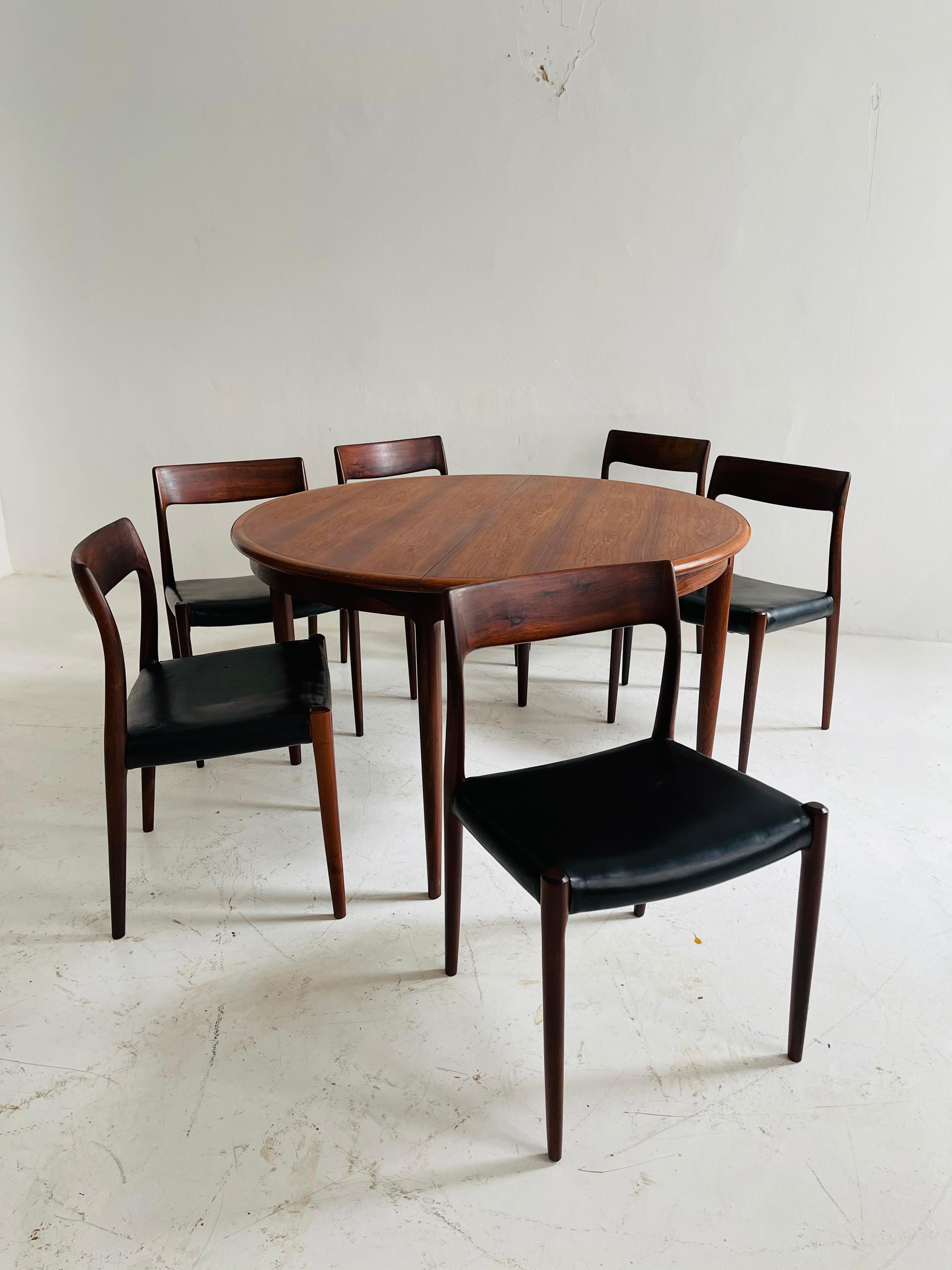 Danish Niels O. Møller Dining Table Set with Six Møller Chairs No. 77 Made in Denmark