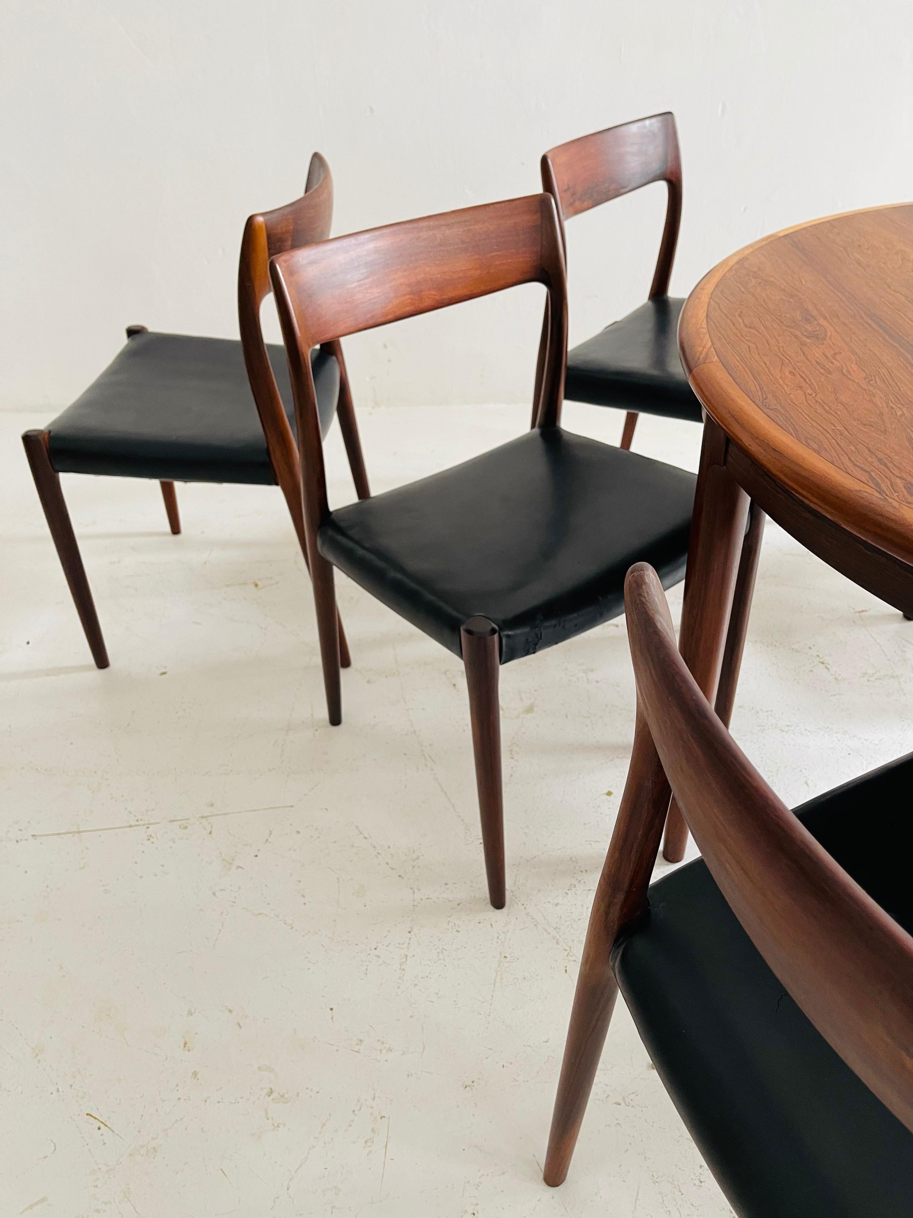 Niels O. Møller Dining Table Set with Six Møller Chairs No. 77 Made in Denmark 1