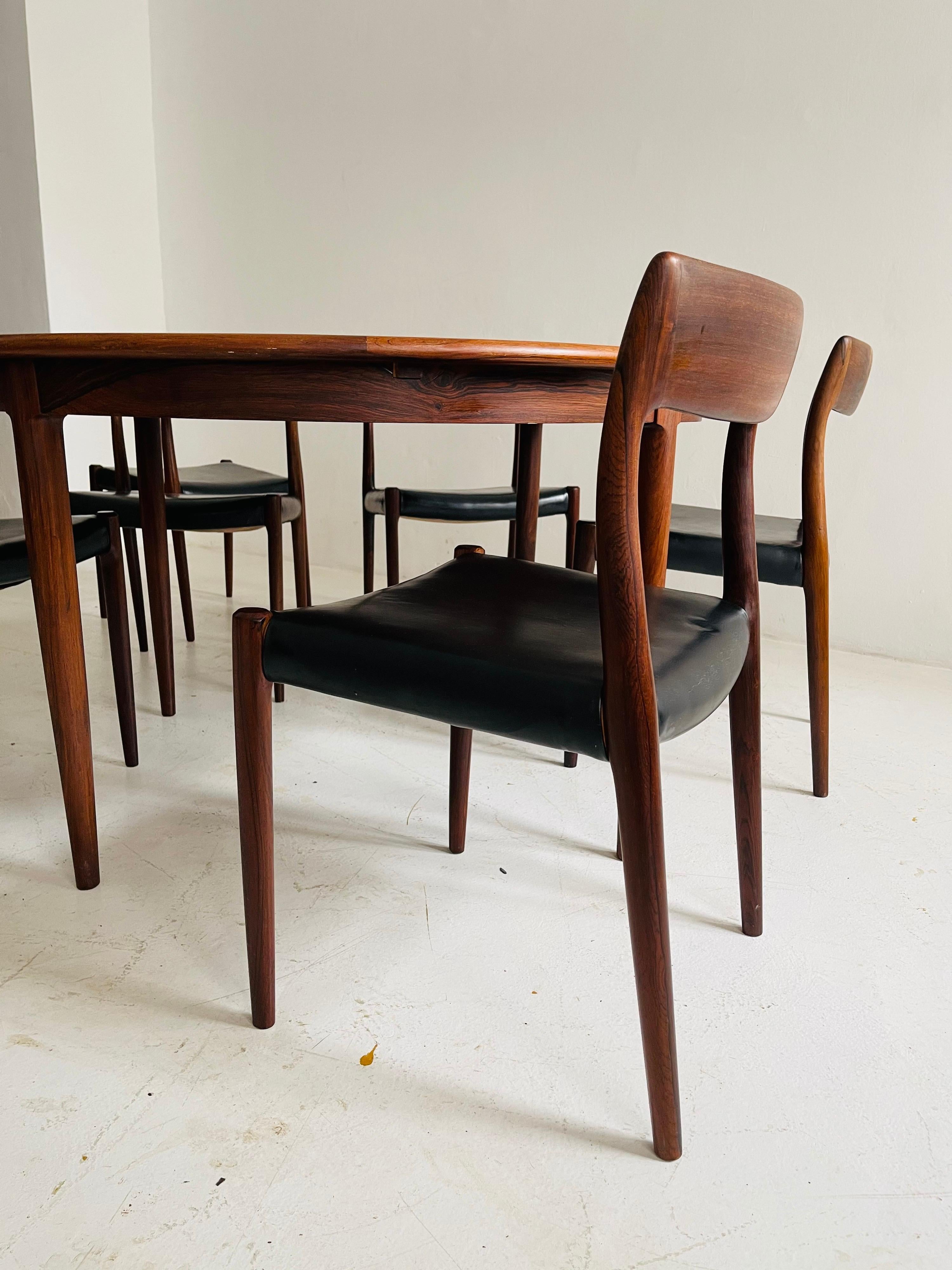 Niels O. Møller Dining Table Set with Six Møller Chairs No. 77 Made in Denmark 2