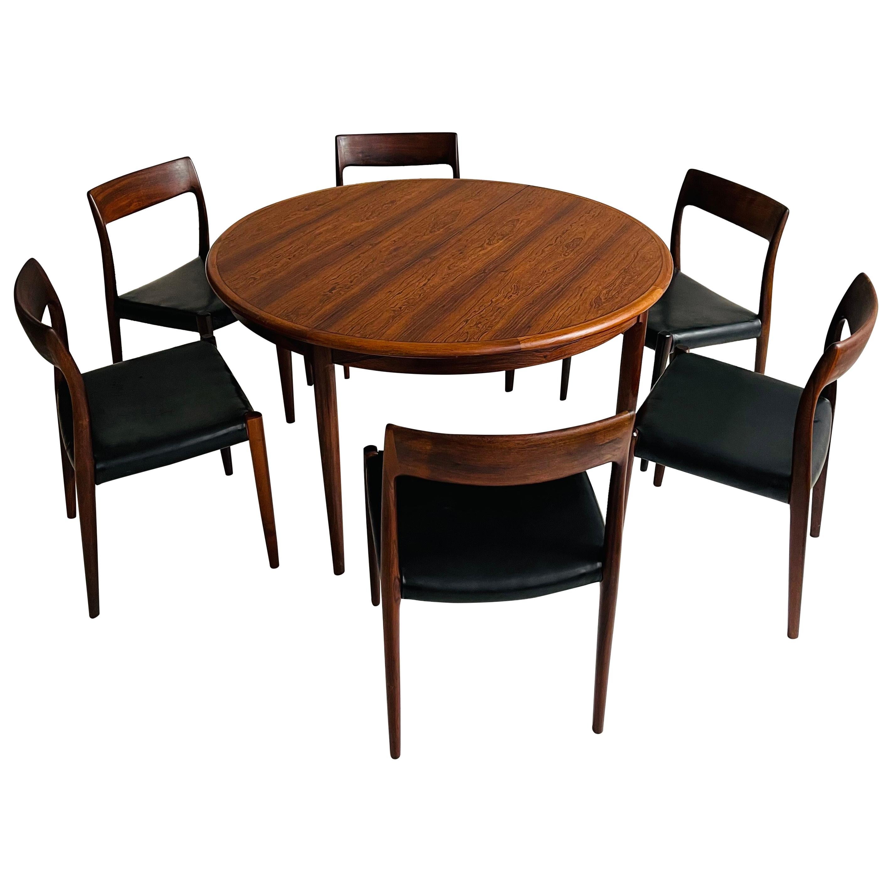 Niels O. Møller Dining Table Set with Six Møller Chairs No. 77 Made in Denmark