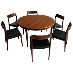 Niels O. Møller Dining Table Set with Six Møller Chairs No. 77 Made in Denmark