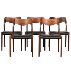 Niels O. Møller Model 71 Dining Chair in Brazilian Rosewood and Black Leather