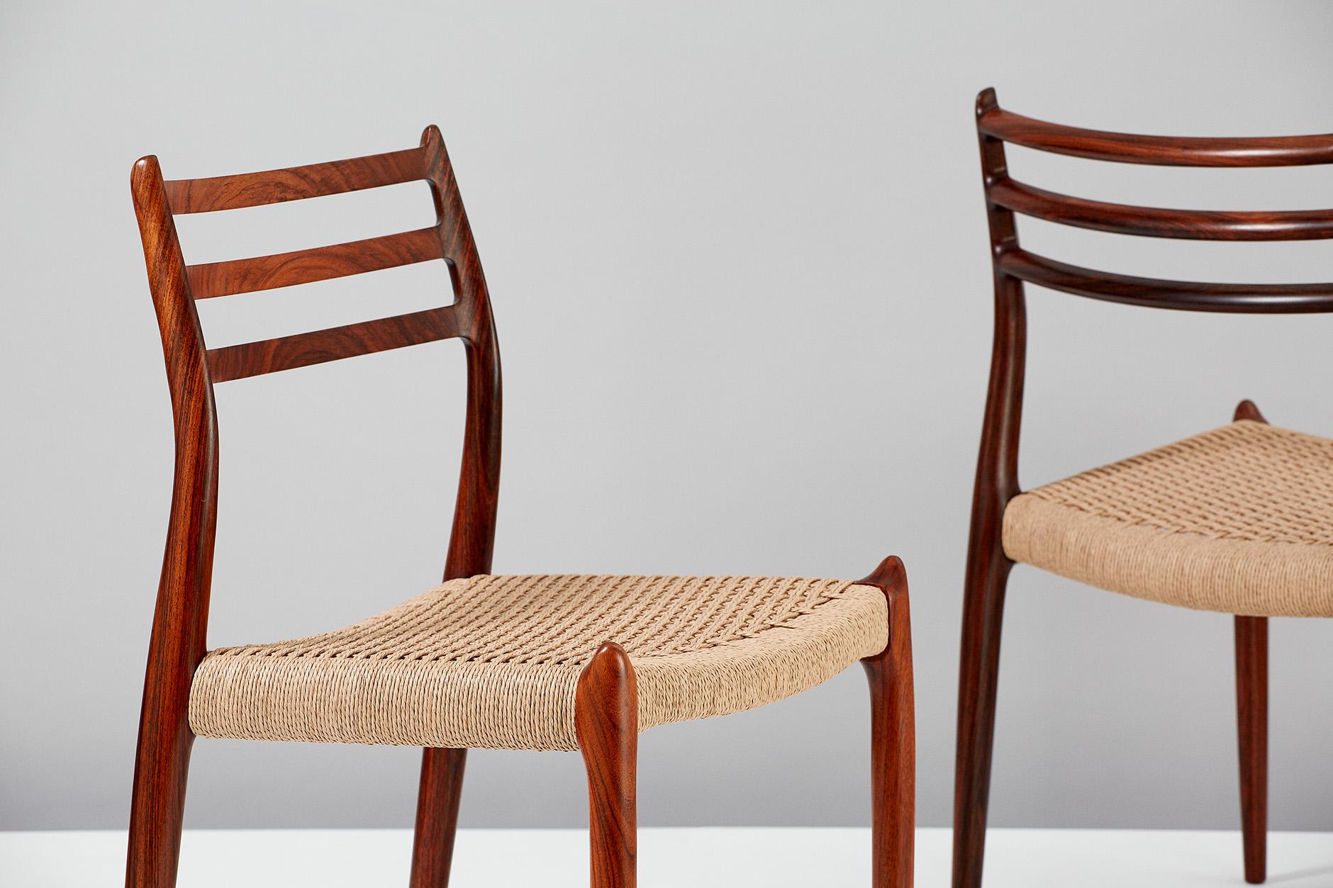 Niels Moller Model 78 Rosewood and Papercord Dining Chairs, 1962 For Sale 3