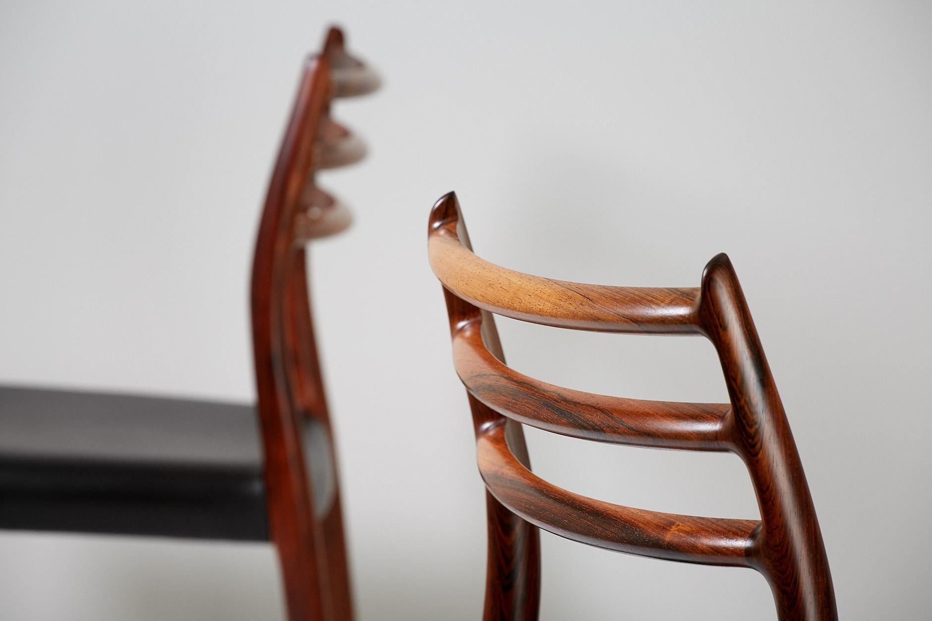 Scandinave moderne Chaises de salle à manger en bois de rose Niels O. Møller, modèle 78, 1962 en vente