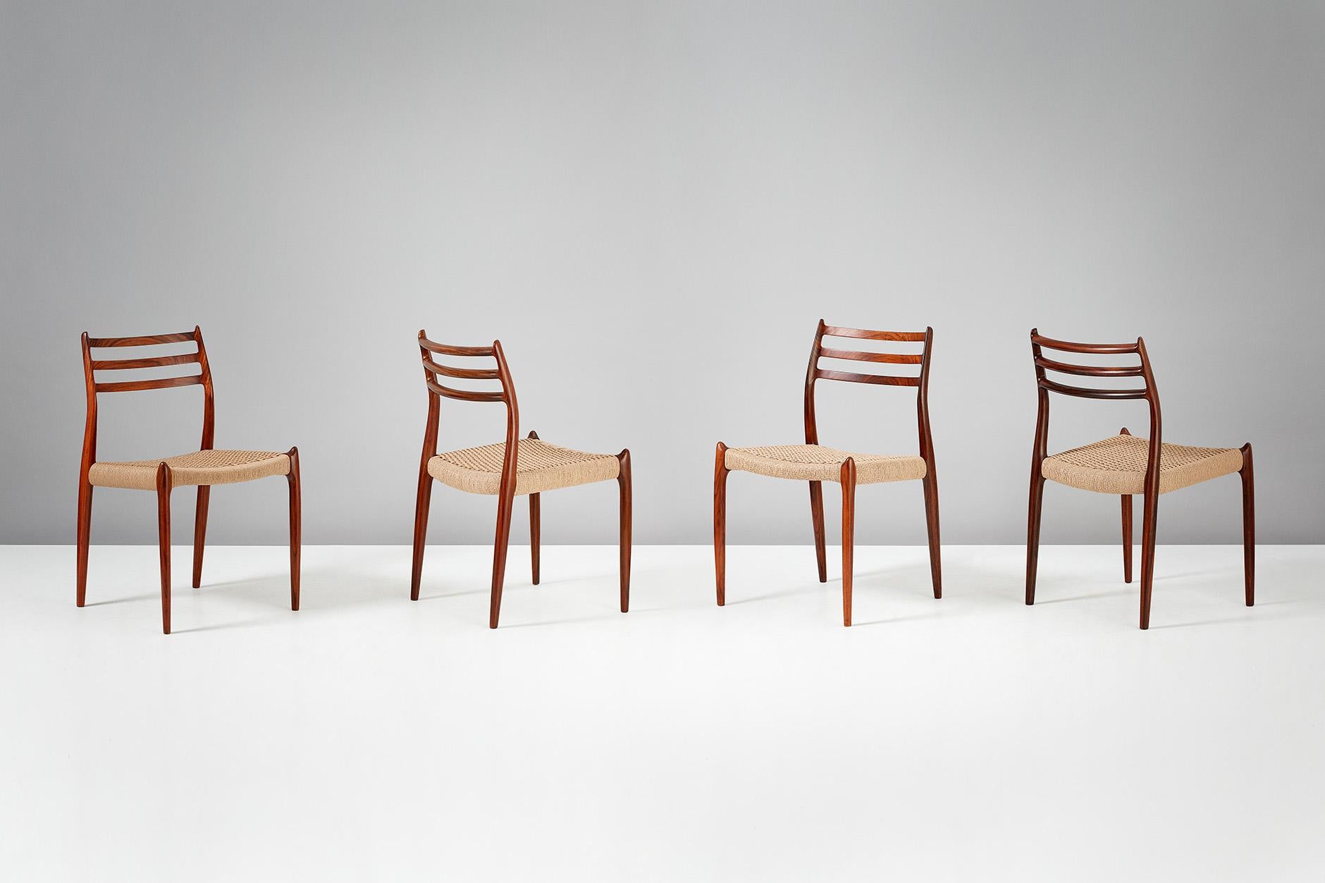 Niels Moller Model 78 Rosewood and Papercord Dining Chairs, 1962 In Excellent Condition For Sale In London, GB