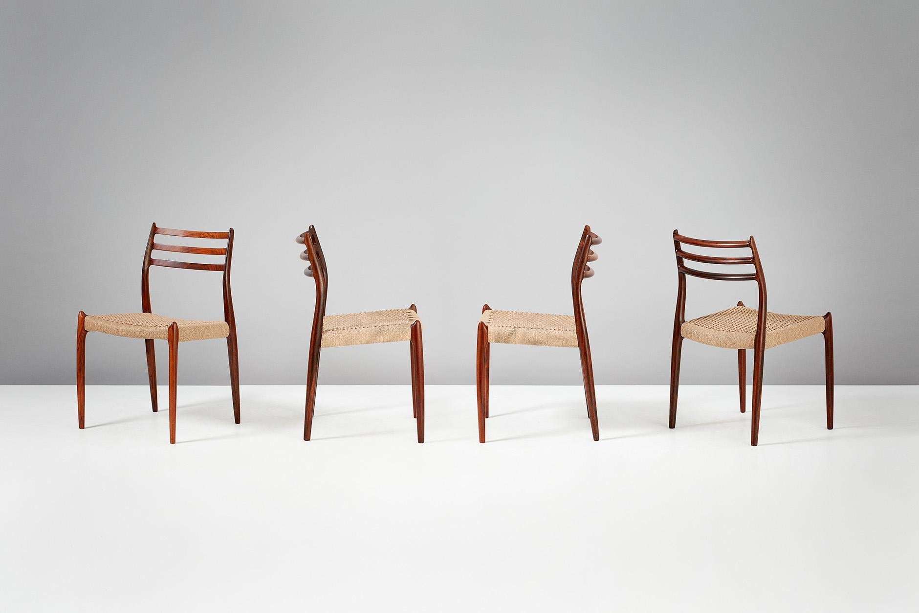 Mid-20th Century Niels Moller Model 78 Rosewood and Papercord Dining Chairs, 1962 For Sale