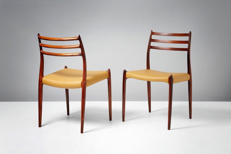 Leather Niels O. Møller Model 78 Rosewood Dining Chairs, 1962 For Sale