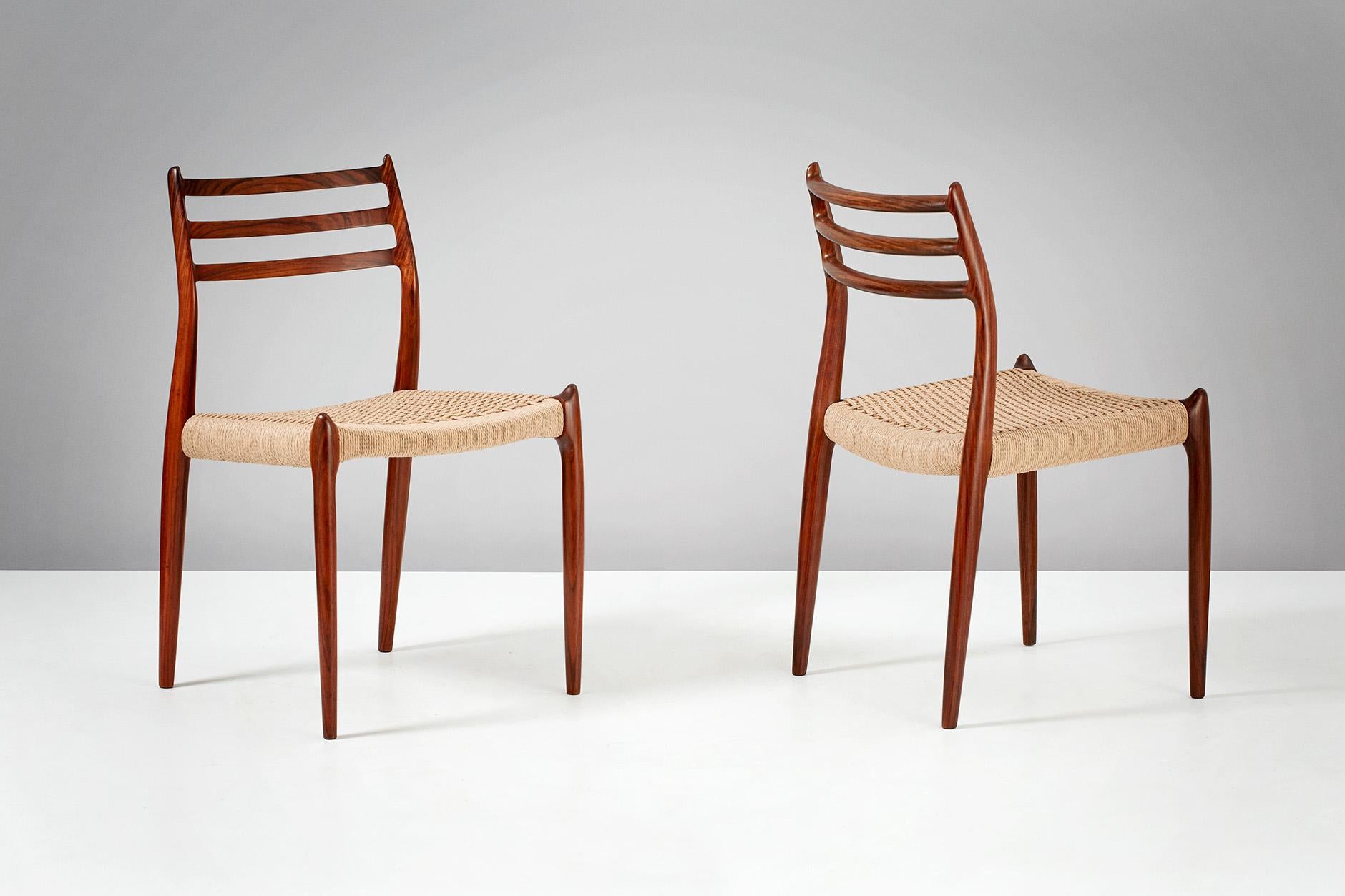 Niels Moller Model 78 Rosewood and Papercord Dining Chairs, 1962 For Sale 1