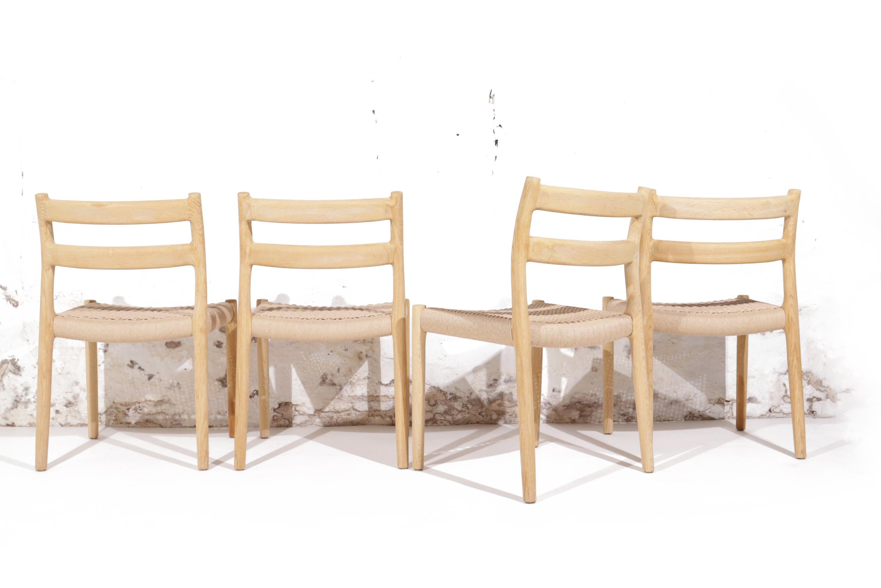 Niels O. Møller Model 84 Soaped Oak Dining Chairs for J.L. Møllers 4